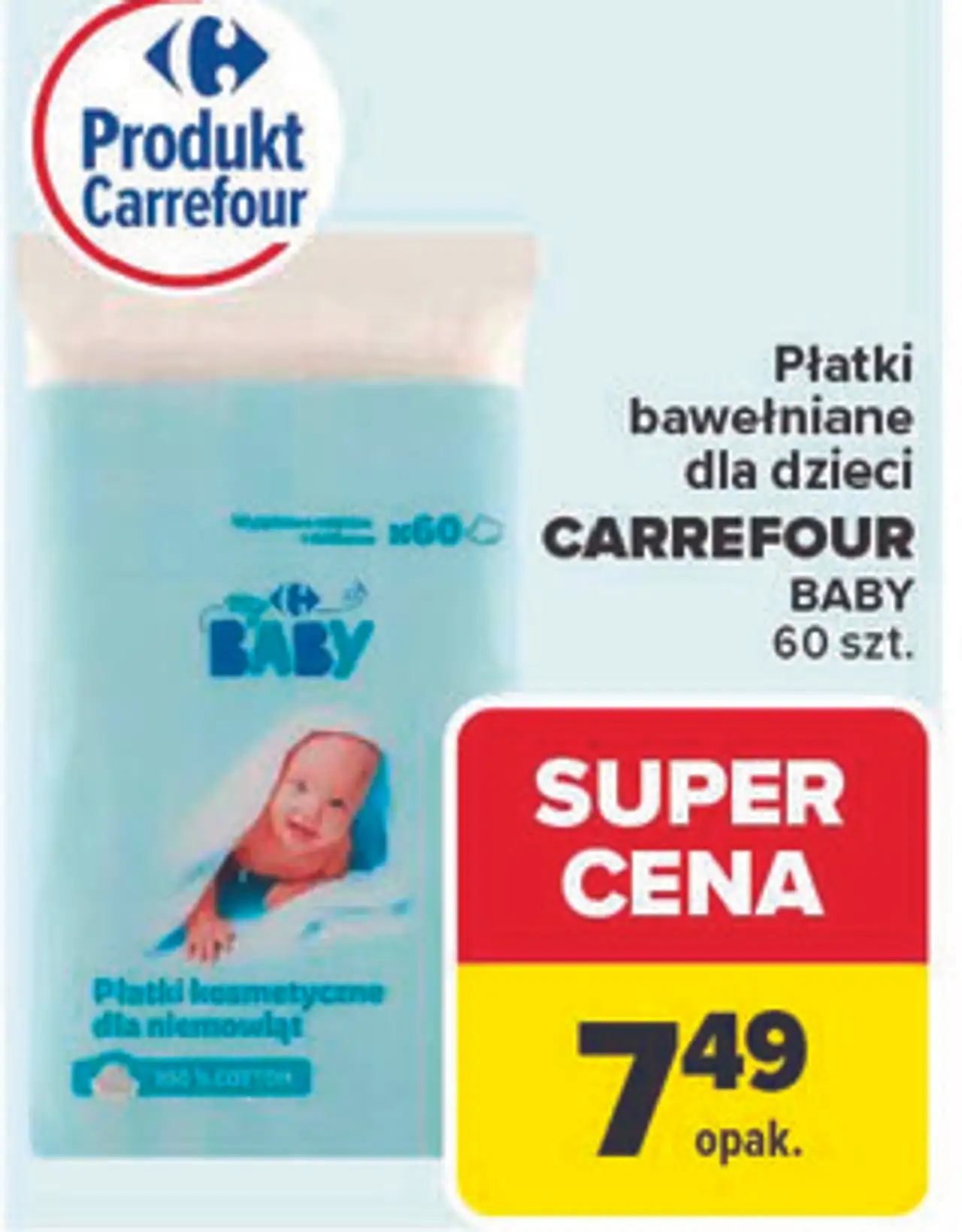 Płatki bawełniane dla dzieci CARREFOUR BABY 60 szt.