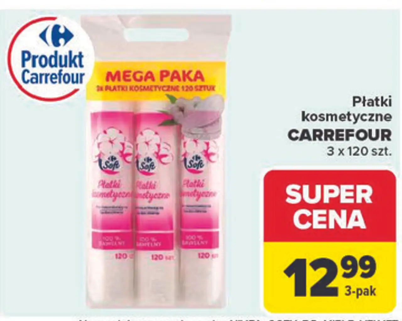 Płatki kosmetyczne CARREFOUR 3 x 120 szt.