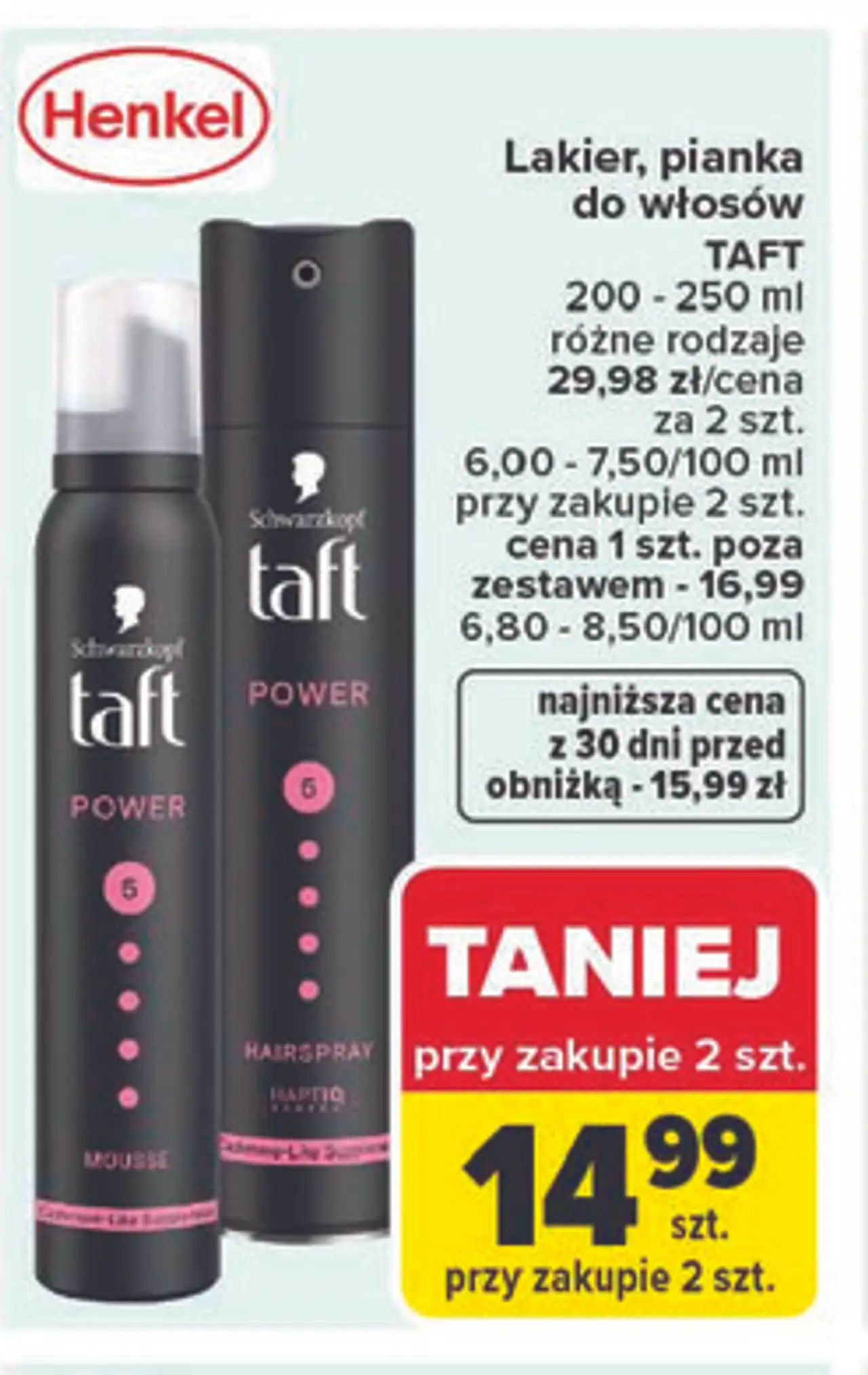 Lakier, pianka do włosów TAFT