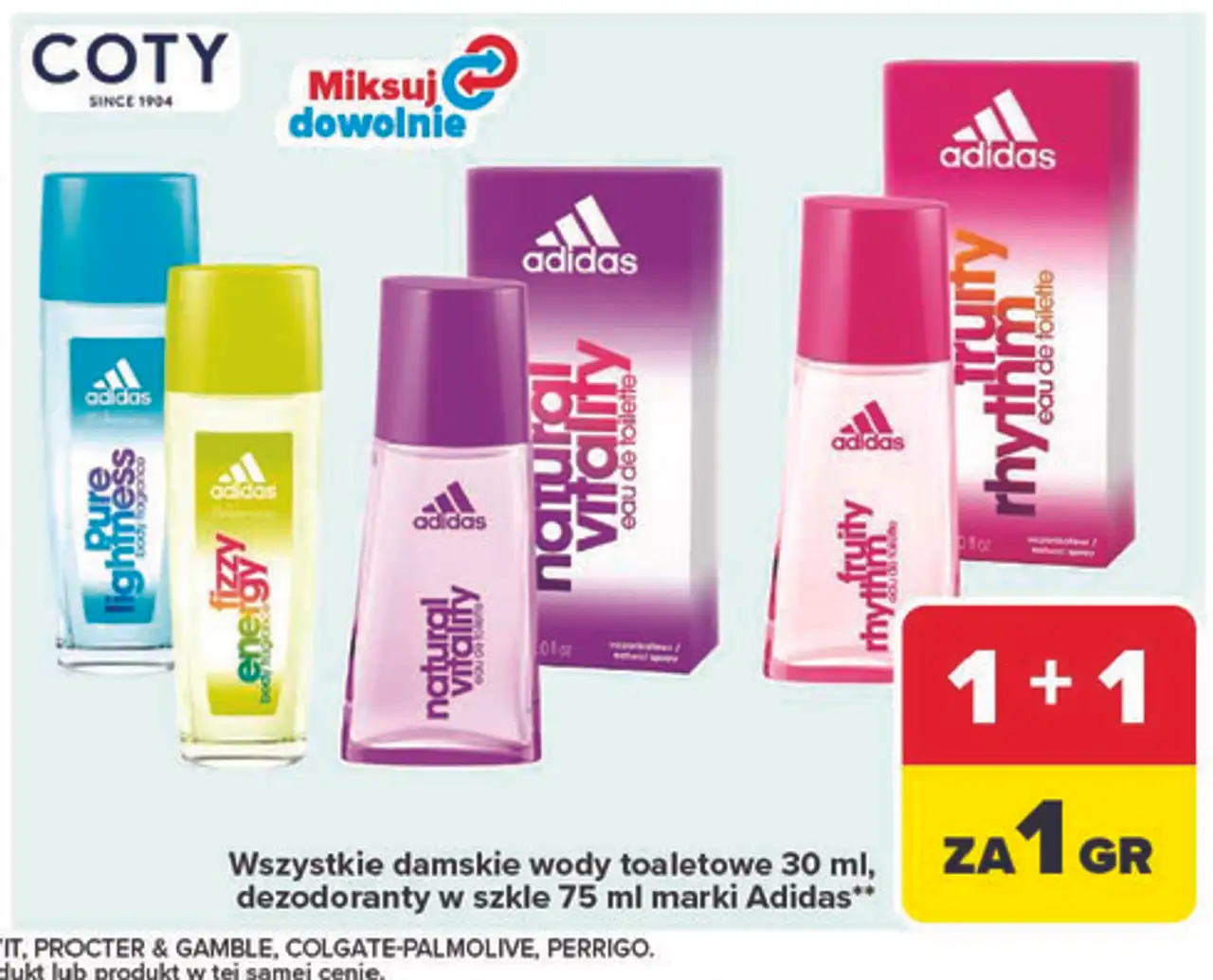 Wszystkie damskie wody toaletowe 30 ml, dezodoranty w szkle 75 ml marki Adidas