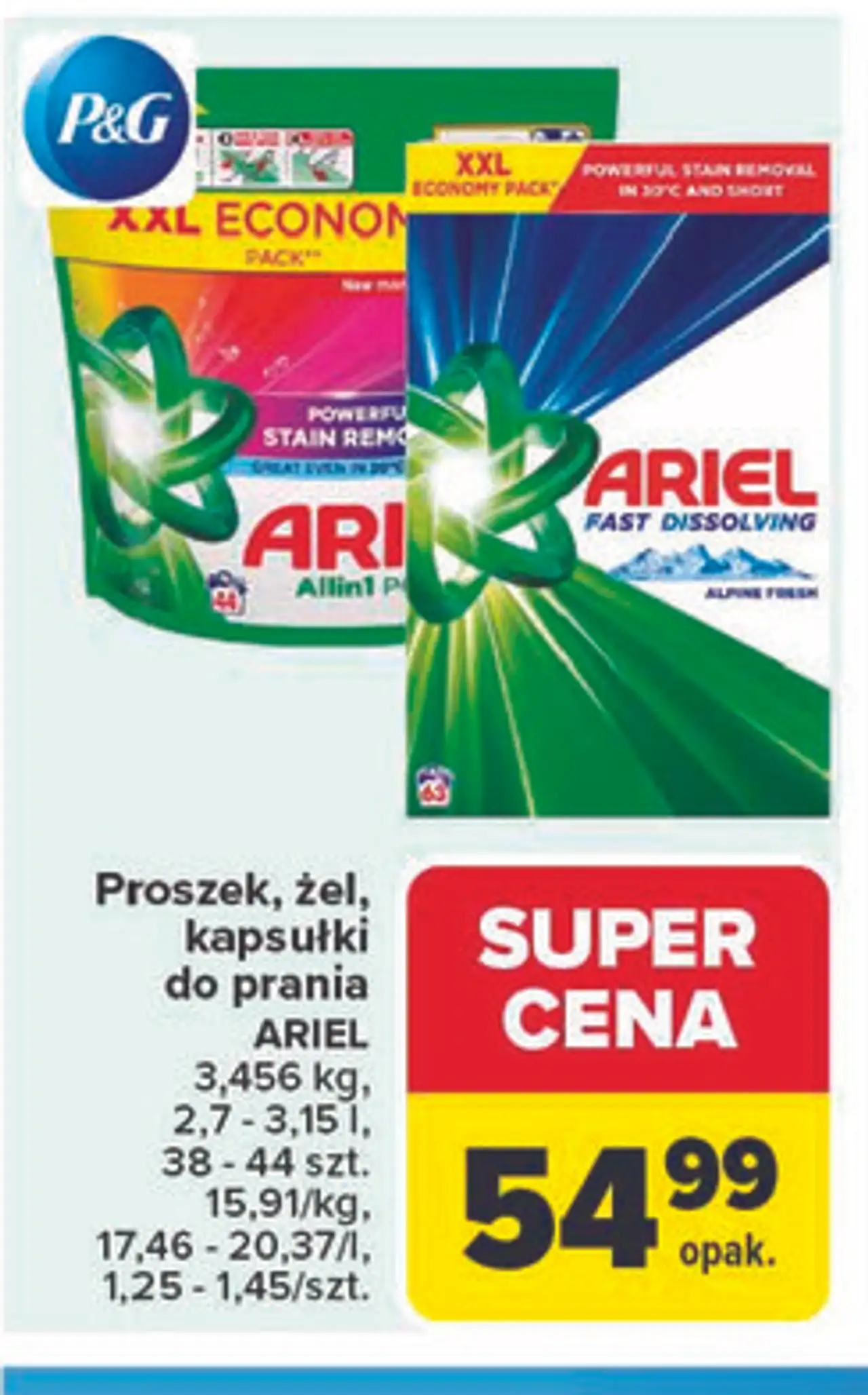 Proszek, żel, kapsułki do prania Ariel