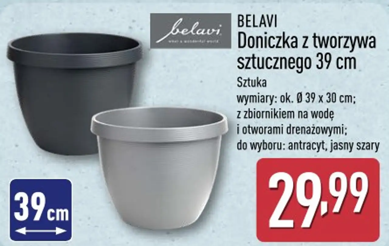 Doniczka z tworzywa sztucznego 39 cm BELAVI