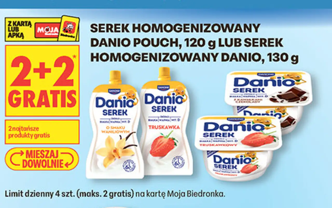 Serek homogenizowany Danio pouch, 120 g lub serek homogenizowany Danio, 130 g