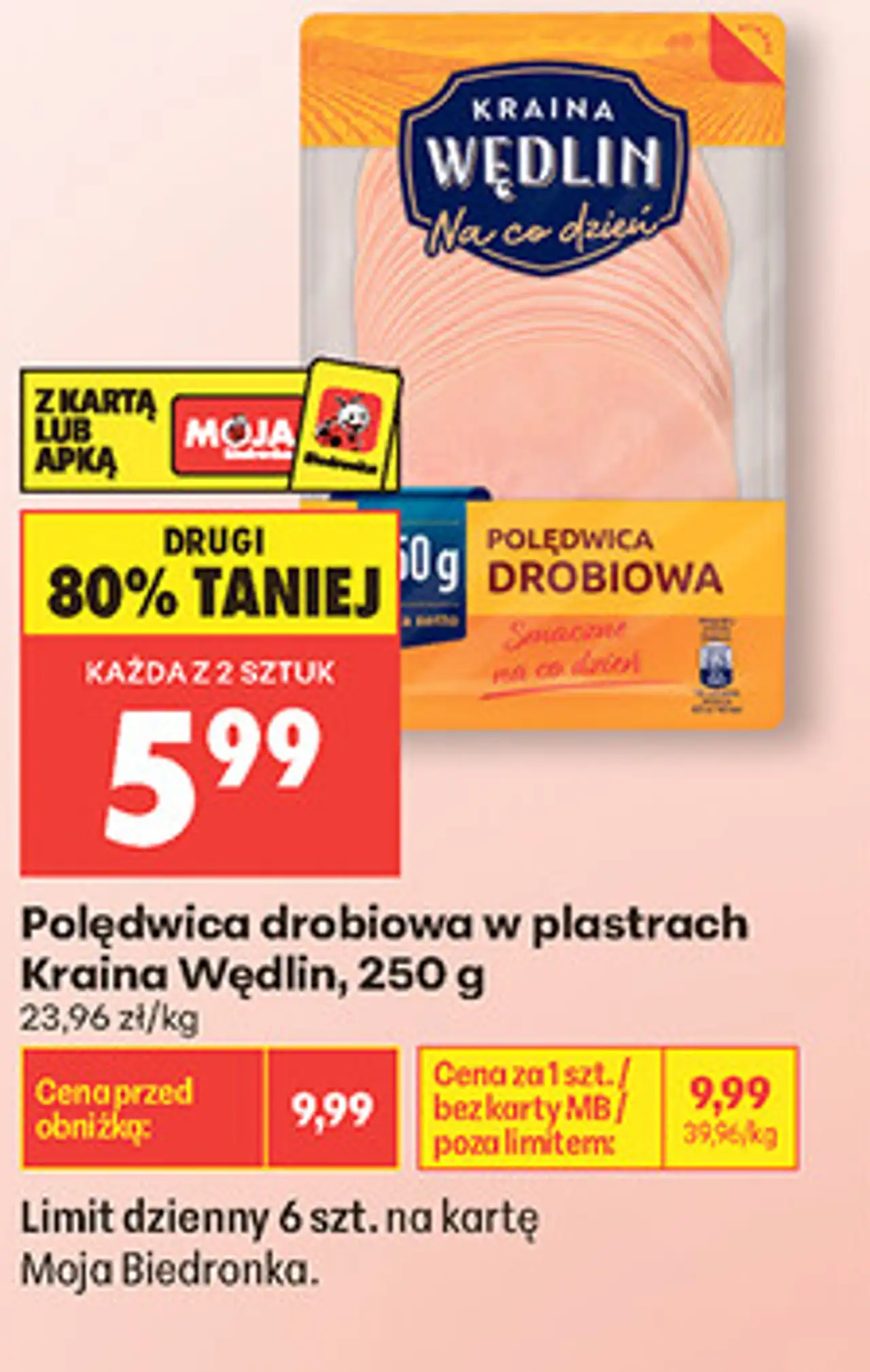 Polędwica drobiowa w plastrach Kraina Wędlin, 250 g