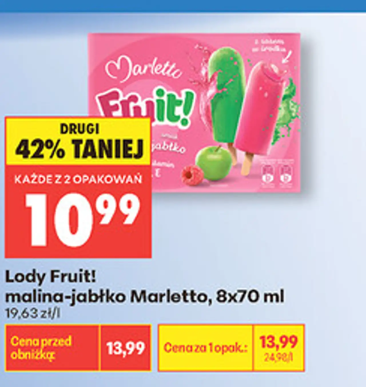 Lody Fruit! malina-jabłko Marletto, 8x70 ml