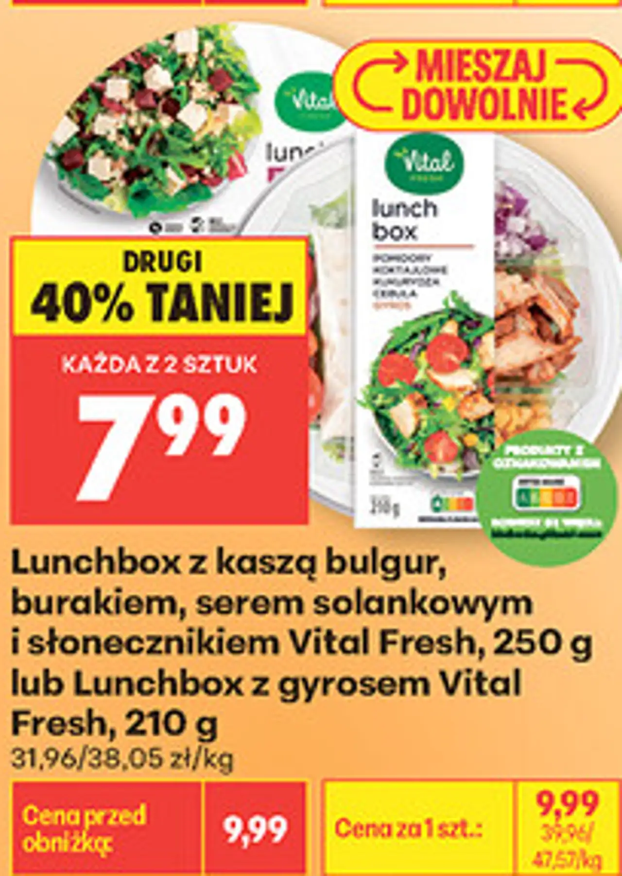 Lunchbox z kaszą bulgur, burakiem, serem solankowym i słonecznikiem Vital Fresh, 250 g lub Lunchbox z gyrosem Vital Fresh, 210 g