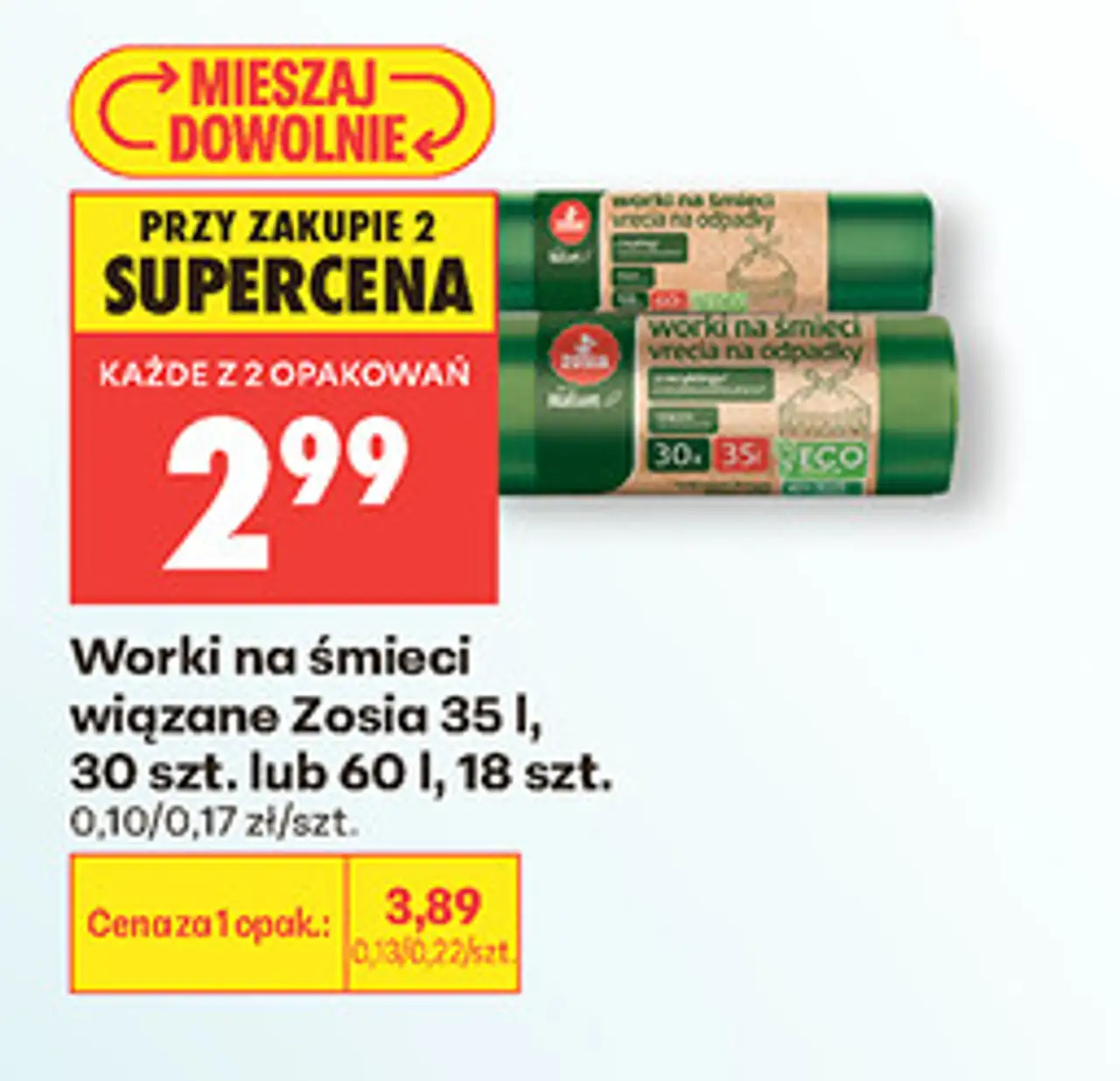 Worki na śmieci wiązane Zosia 35 l, 30 szt. lub 60 l, 18 szt.