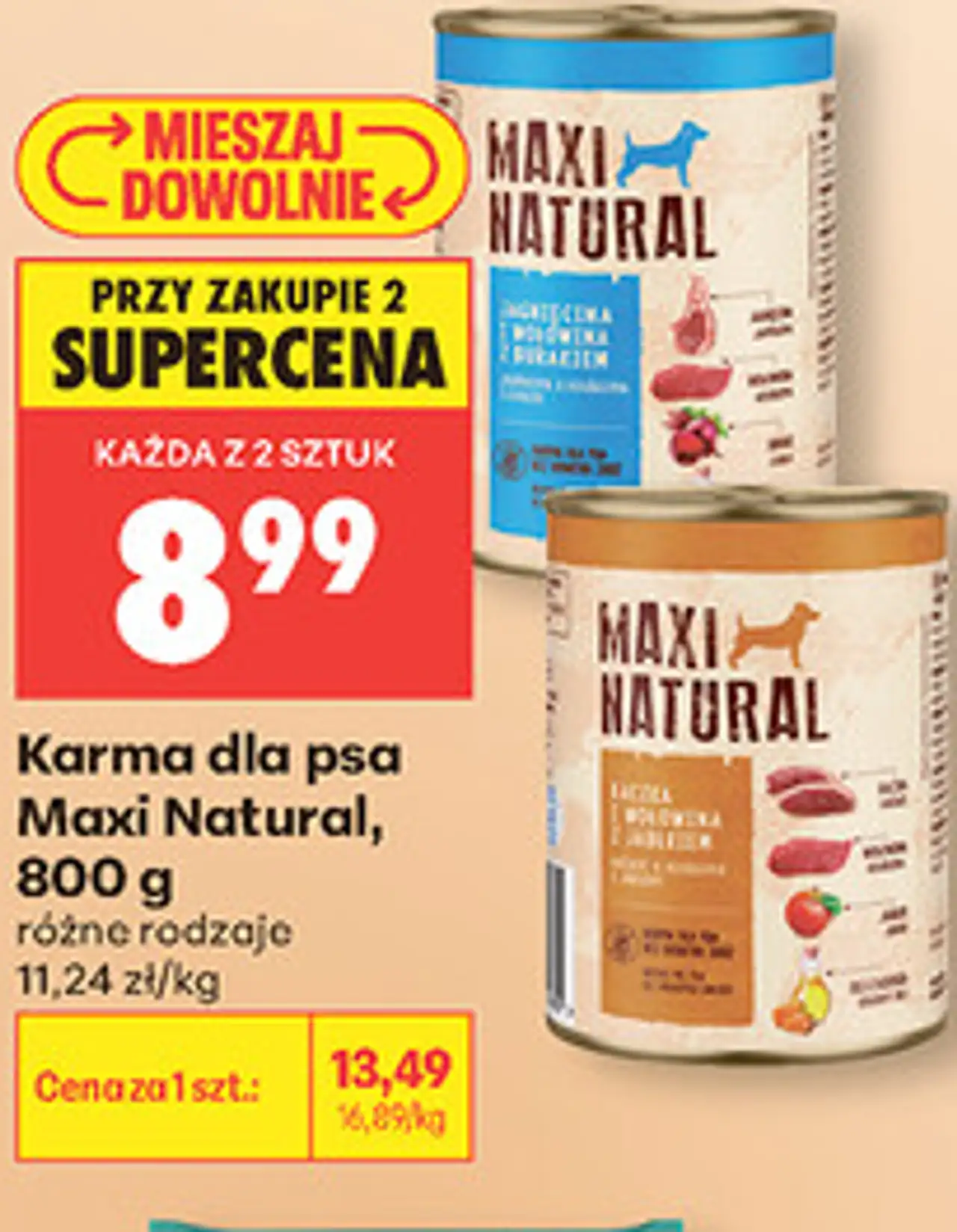Karma dla psa Maxi Natural, 800 g różne rodzaje