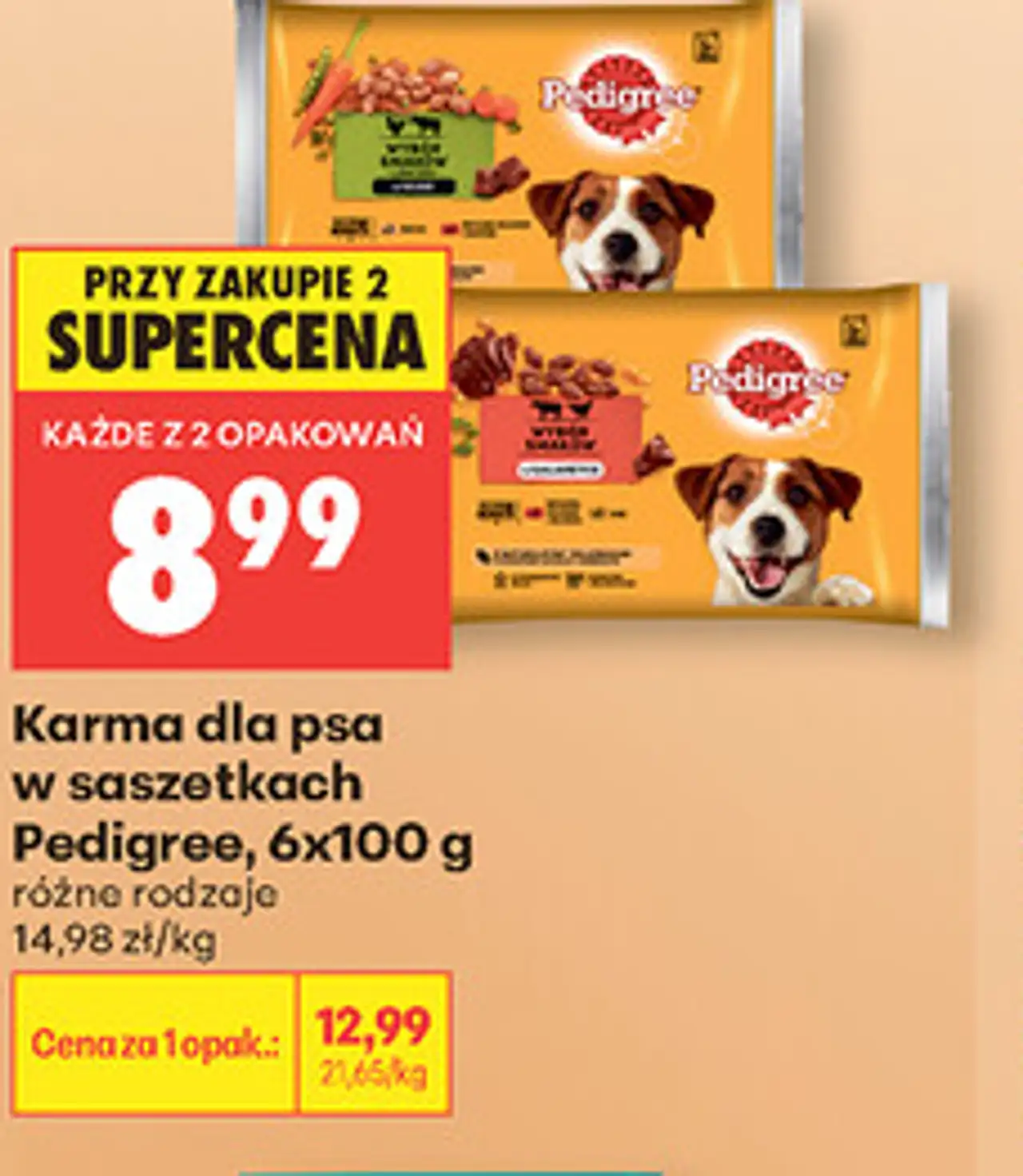 Karma dla psa w saszetkach Pedigree, 6x100 g różne rodzaje