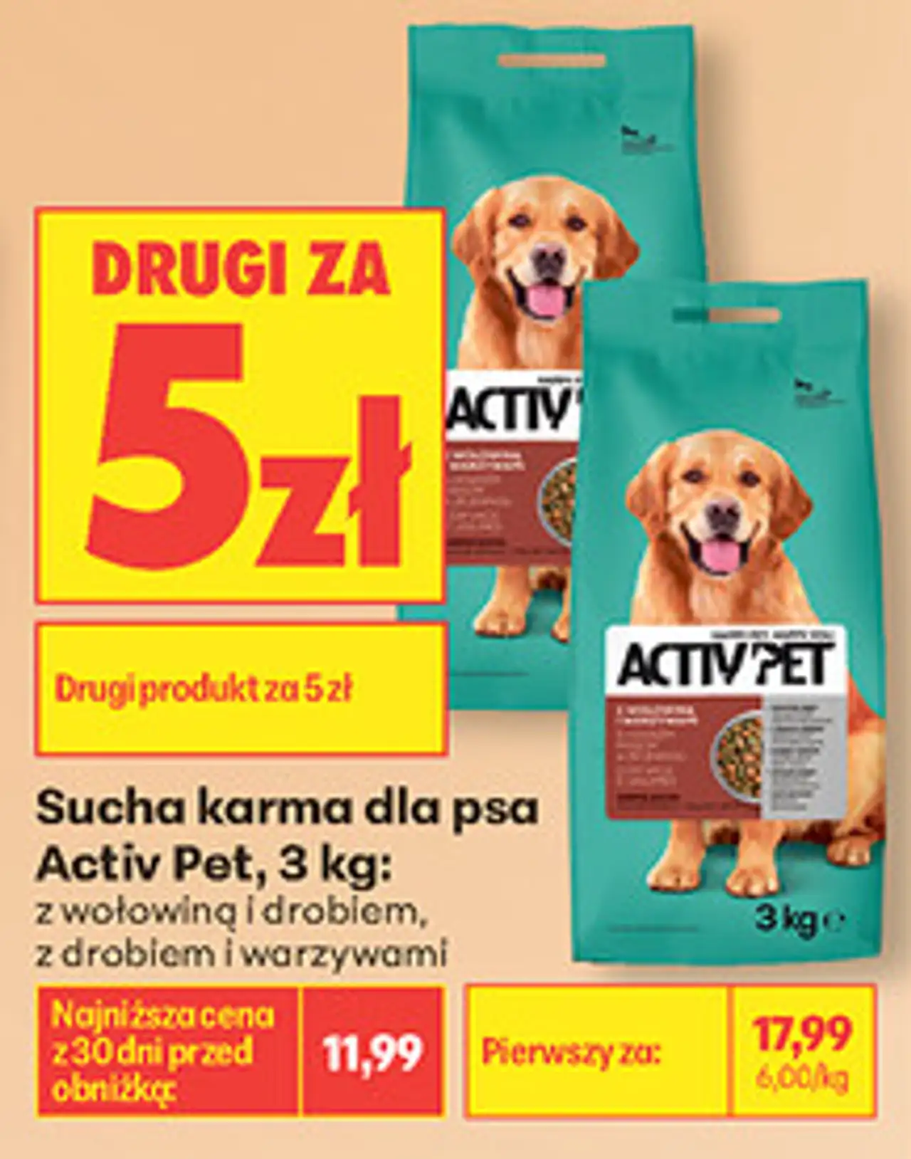 Sucha karma dla psa Activ Pet, 3 kg: z wołowiną i drobiem, z drobiem i warzywami