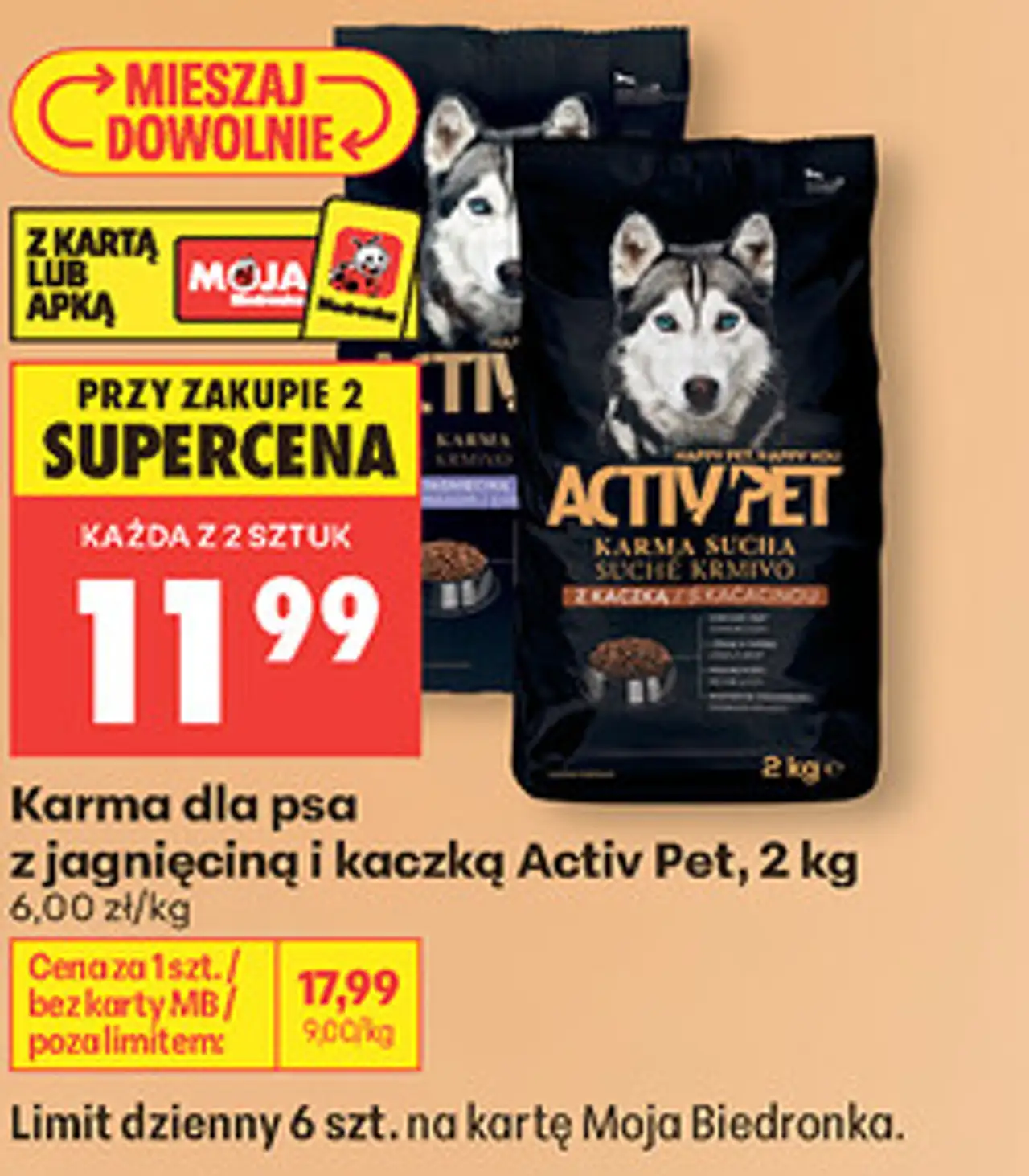 Karma dla psa z jagnięciną i kaczką Activ Pet, 2 kg