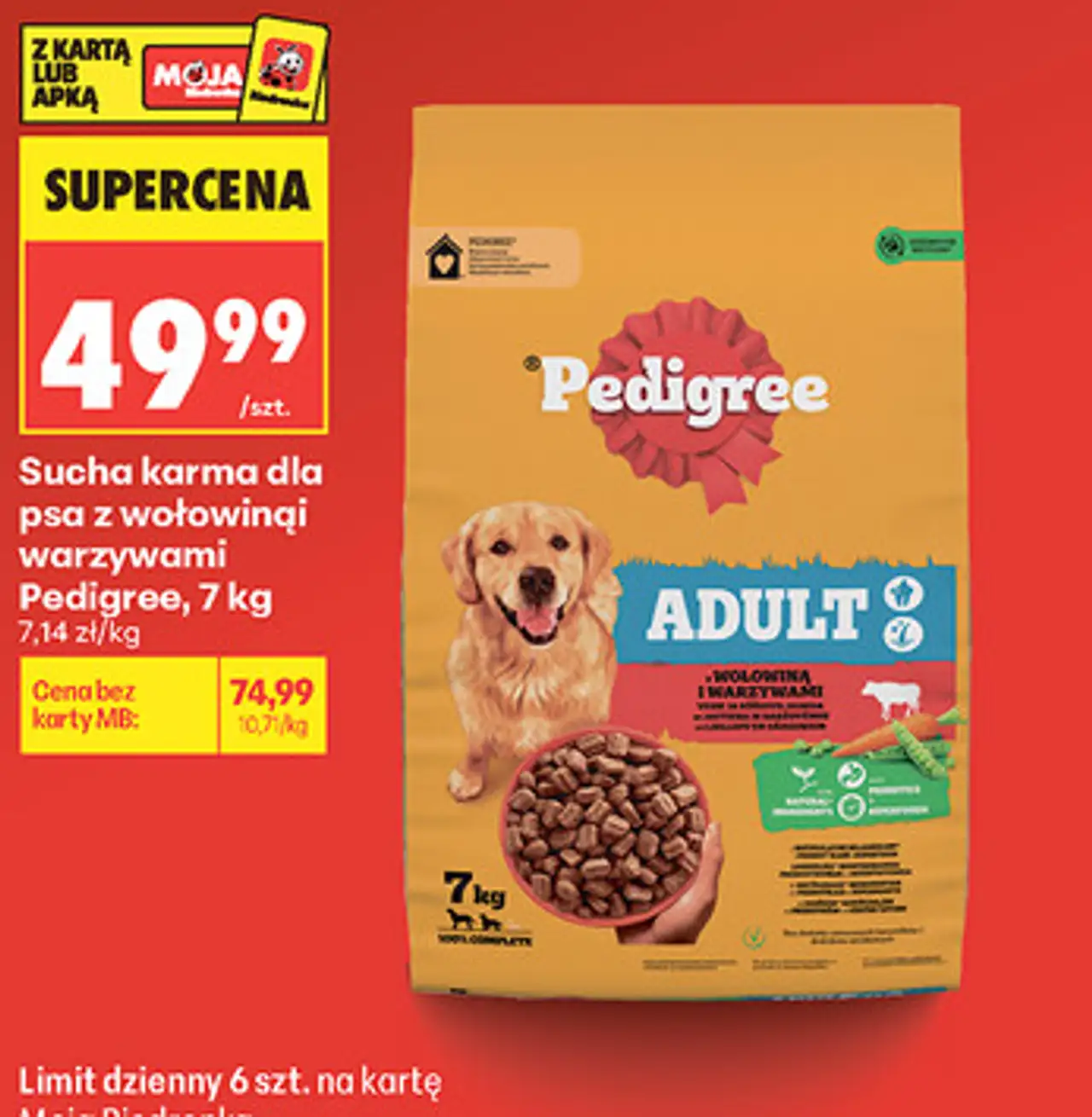 Sucha karma dla psa z wołowiną i warzywami Pedigree, 7 kg