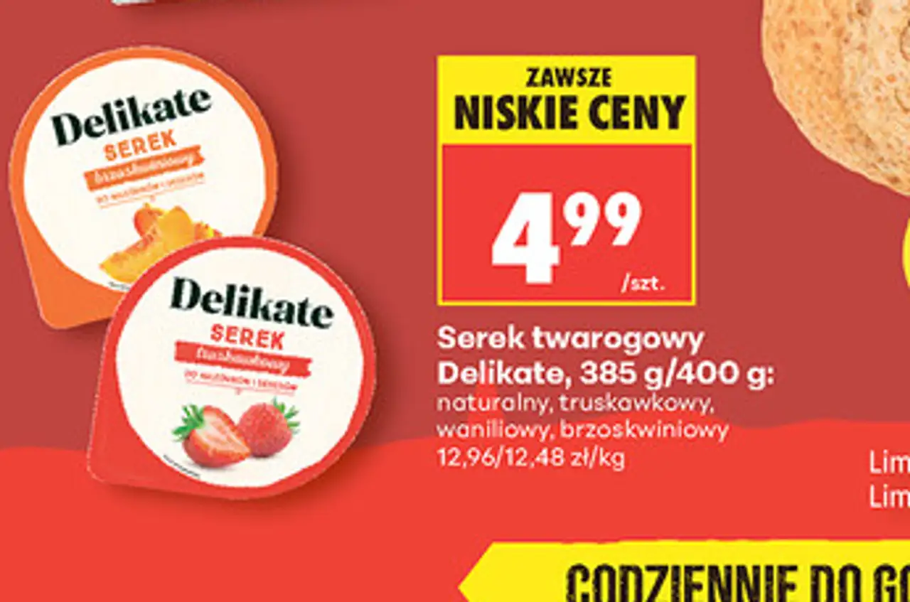 Serek twarogowy Delikate, 385 g/400 g: naturalny, truskawkowy, waniliowy, brzoskwiniowy