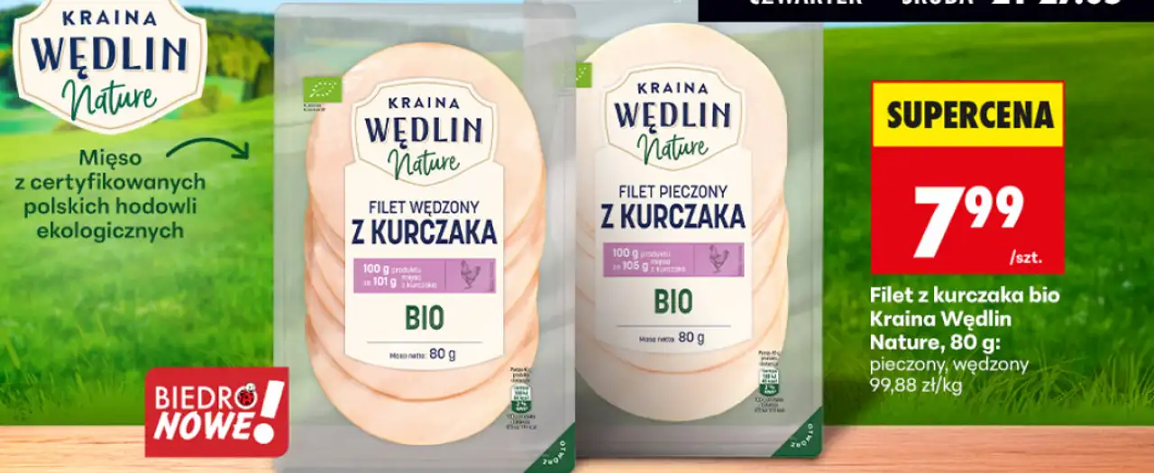Filet z kurczaka bio Kraina Wędlin Nature, 80 g: pieczony, wędzony