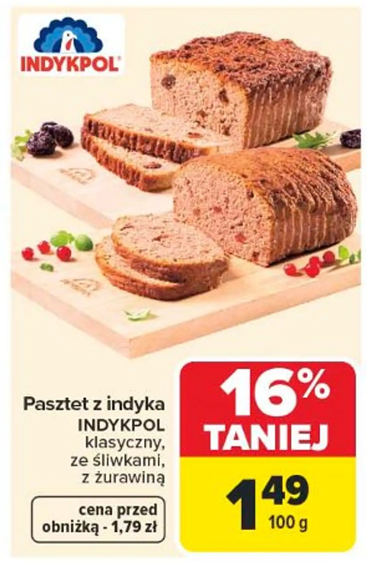 Pasztet z indyka INDYKPOL klasyczny, ze śliwkami, z żurawiną