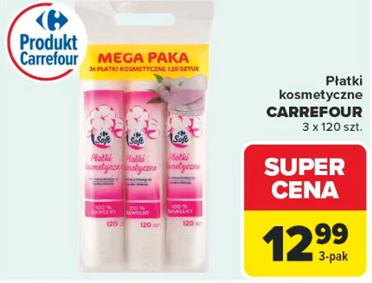 Płatki kosmetyczne CARREFOUR 3 x 120 szt.
