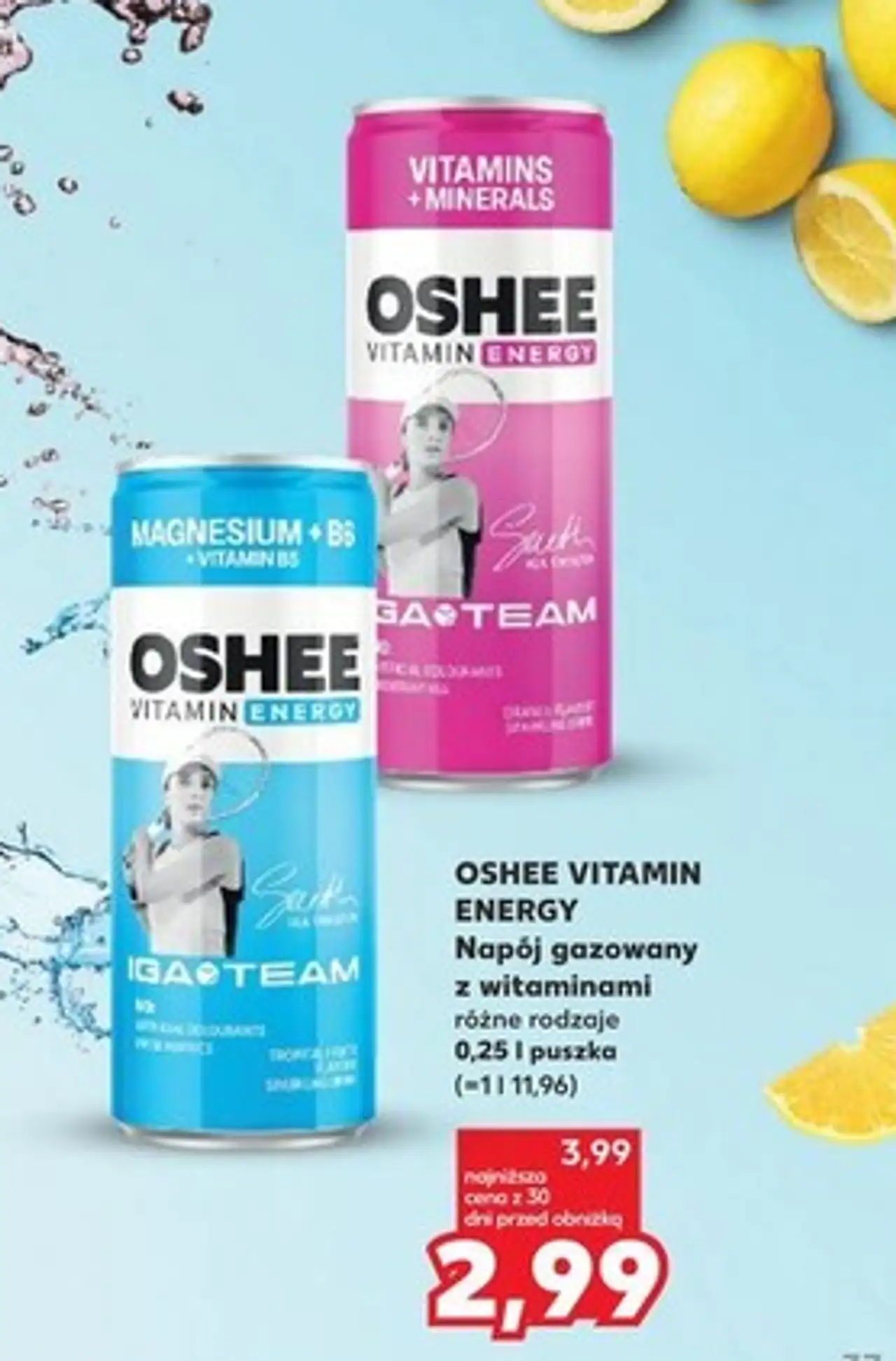 OSHEE VITAMIN ENERGY Napój gazowany z witaminami różne rodzaje 0,25 l puszka