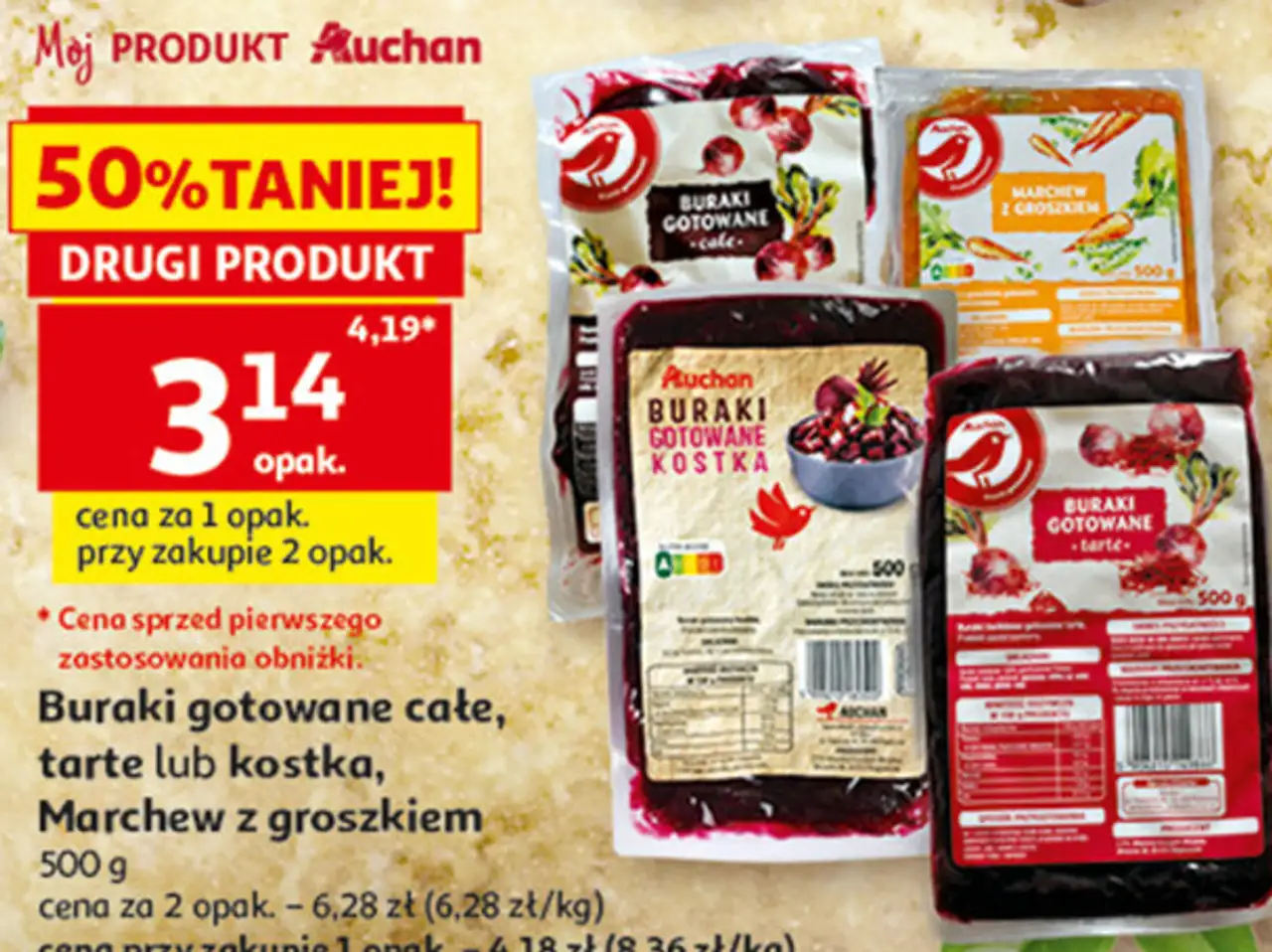 Buraki gotowane całe, tarte lub kostka, Marchew z groszkiem