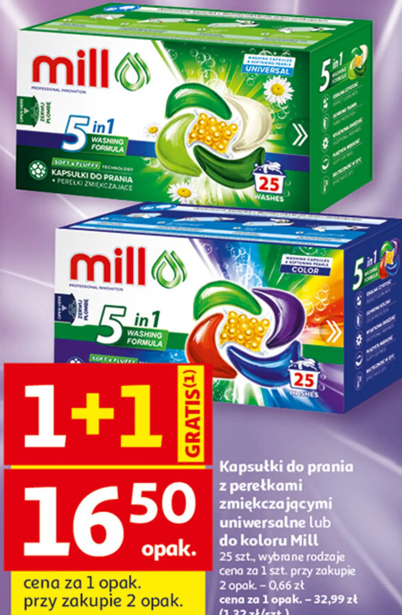 Kapsułki do prania z perełkami zmiękczającymi uniwersalne lub do koloru Mill
