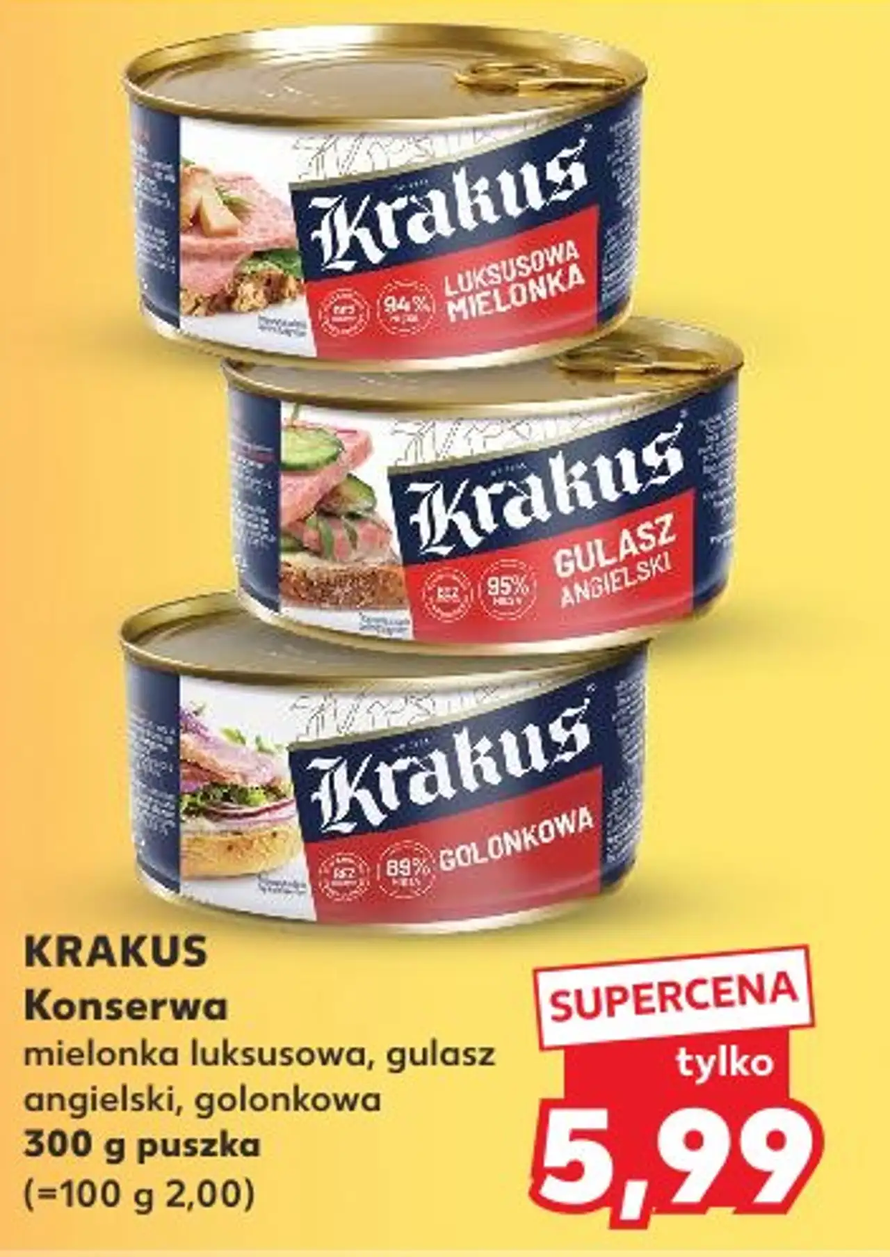 KRAKUS Konserwa mielonka luksusowa, gulasz angielski, golonkowa 300 g puszka