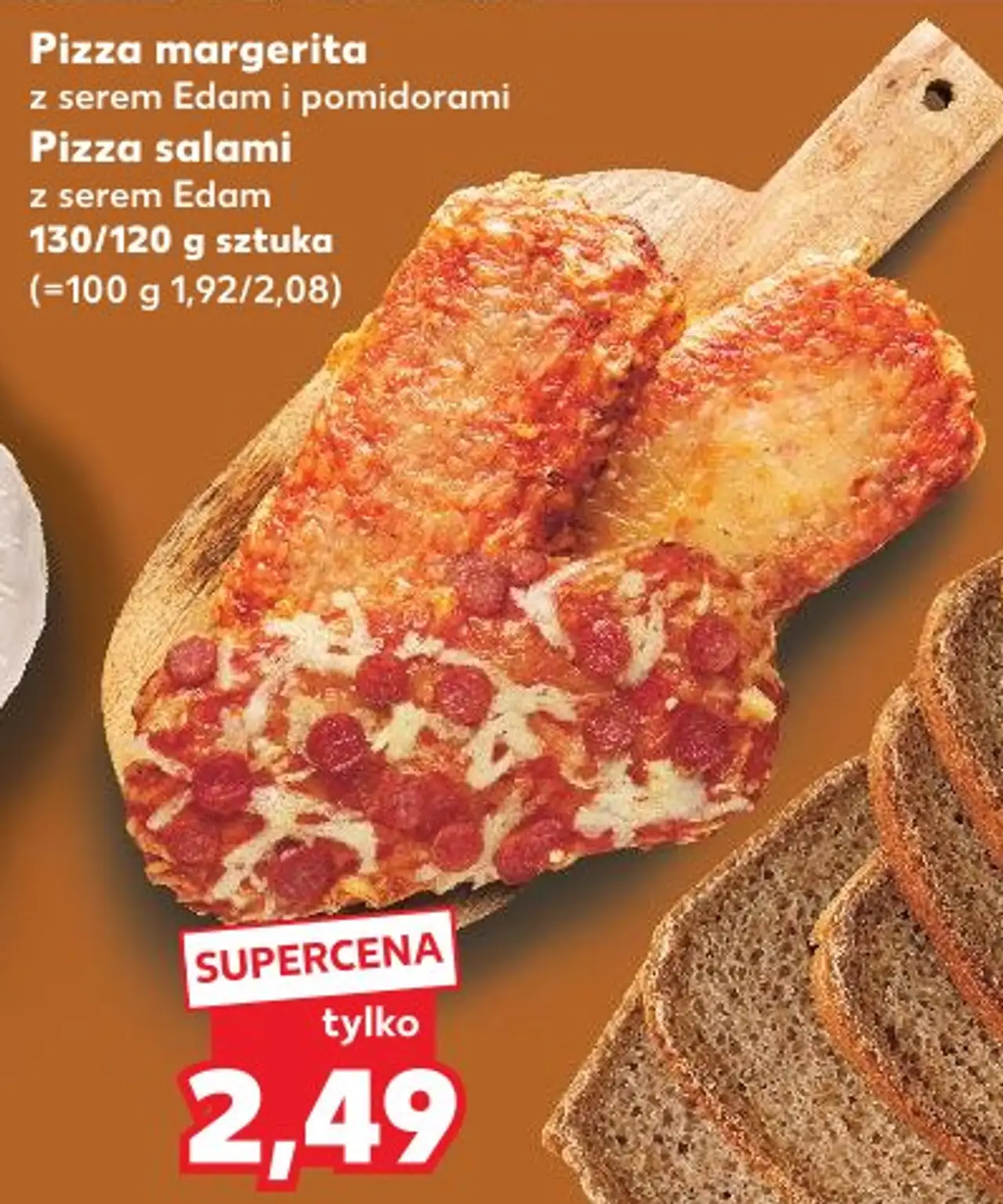 Pizza margerita z serem Edam i pomidorami / Pizza salami z serem Edam 130/120 g
