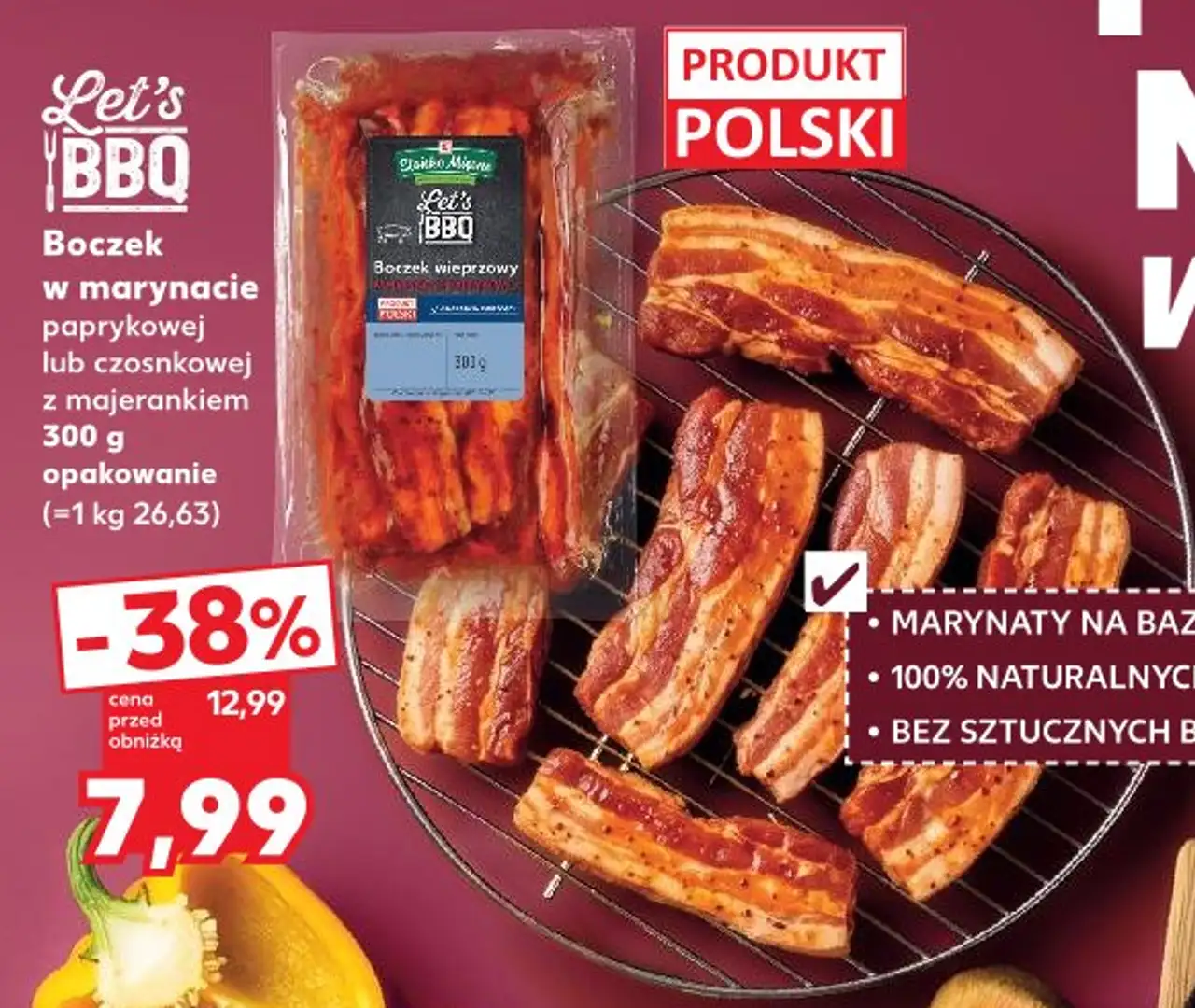 Boczek w marynacie paprykowej lub czosnkowej z majerankiem Let's BBQ 300 g