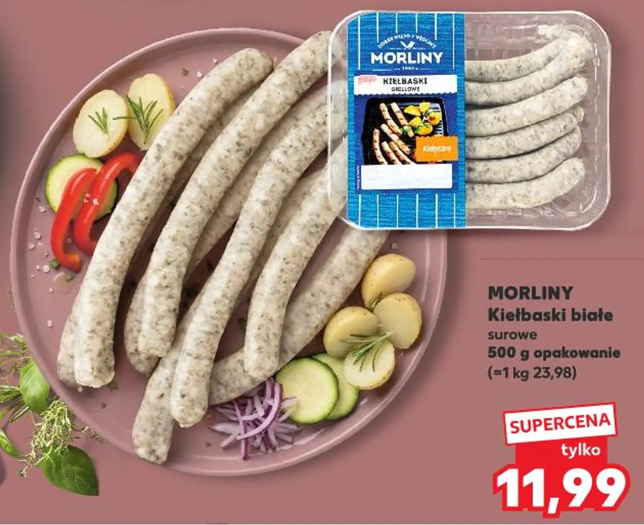 MORLINY Kiełbaski białe surowe 500 g opakowanie