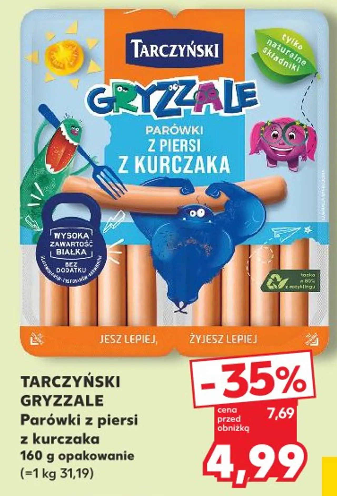 TARCZYŃSKI GRYZZALE Parówki z piersi z kurczaka 160 g opakowanie