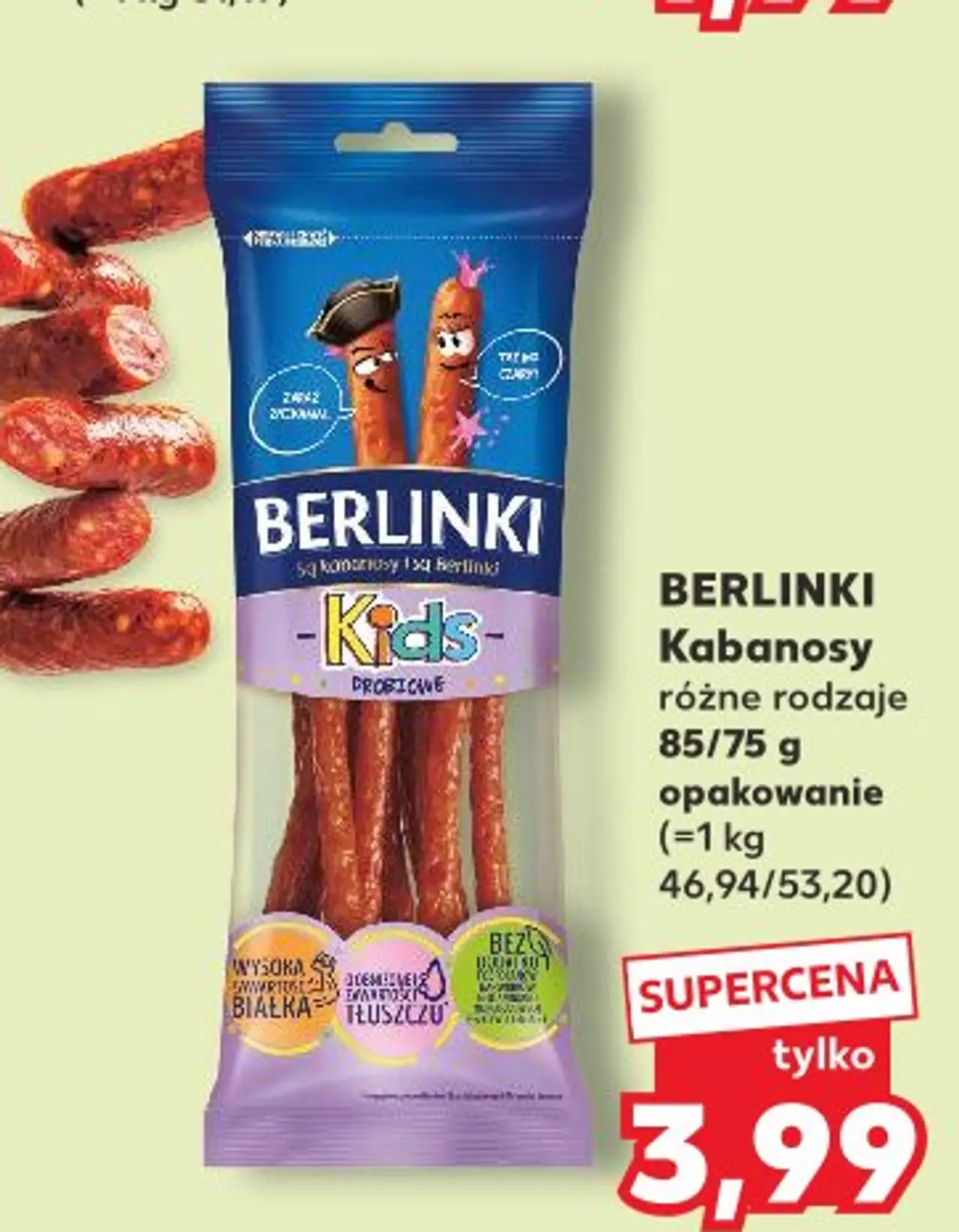 BERLINKI Kabanosy rożne rodzaje 85/75 g opakowanie
