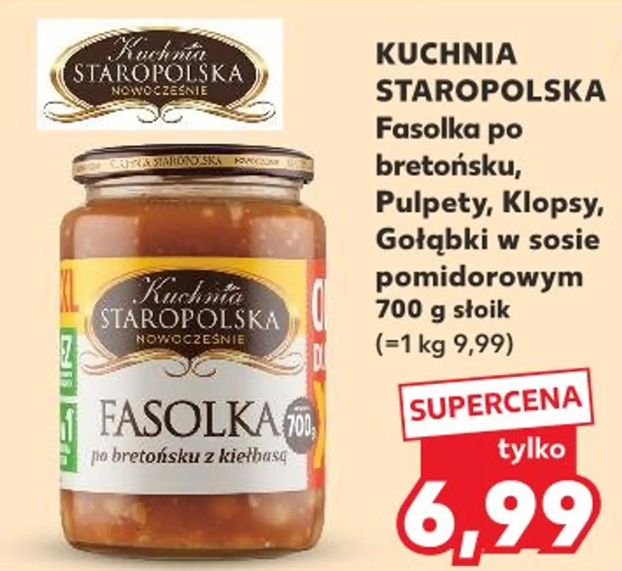 Kuchnia Staropolska Fasolka po bretońsku, Pulpety, Klopsy, Gołąbki w sosie pomidorowym