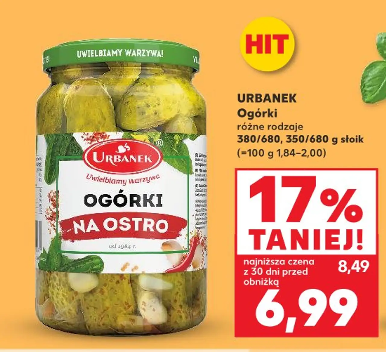 URBANEK Ogórki różne rodzaje 380/680, 350/680 g słoik