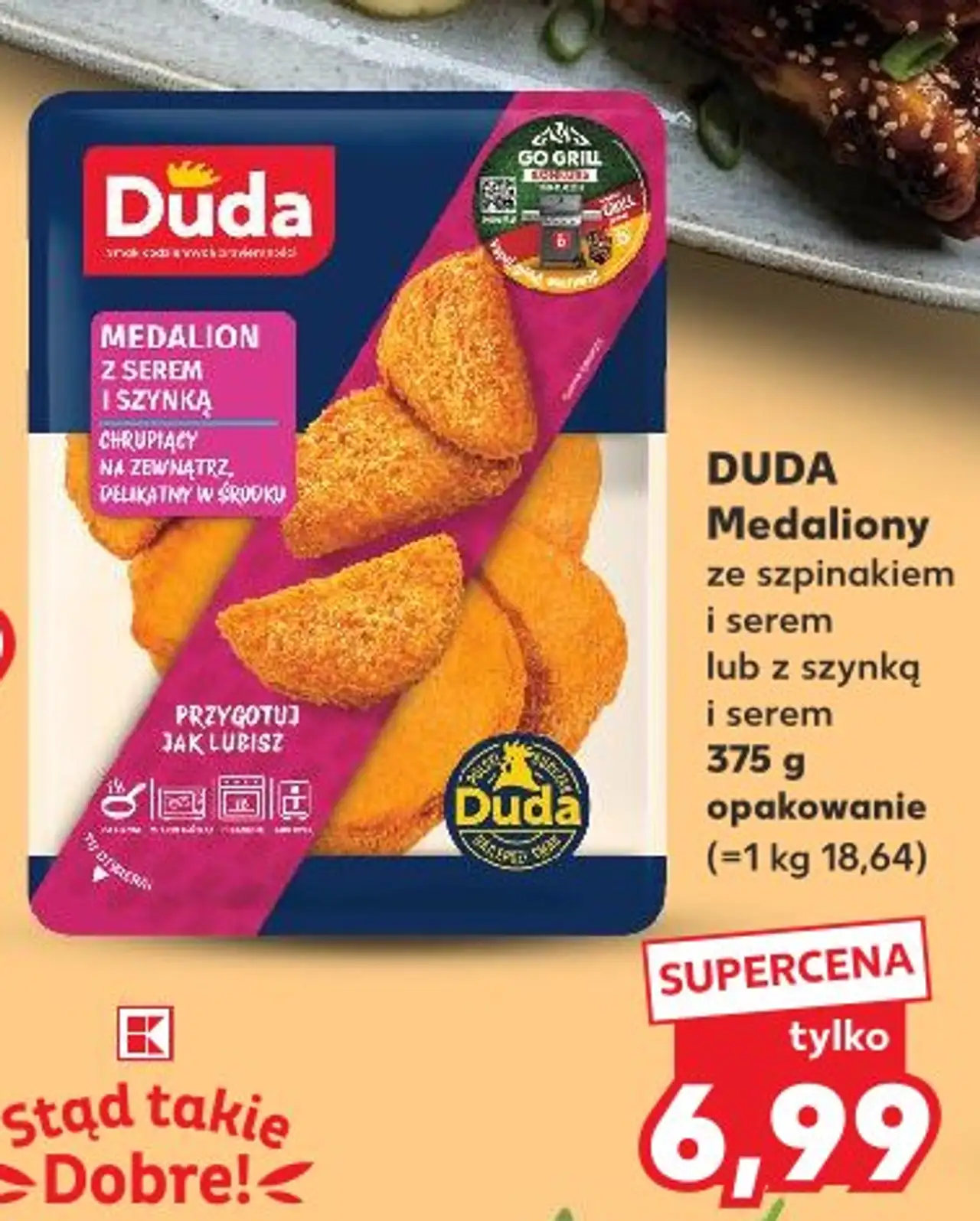 Duda Medaliony ze szpinakiem i serem lub z szynką i serem 375 g opakowanie