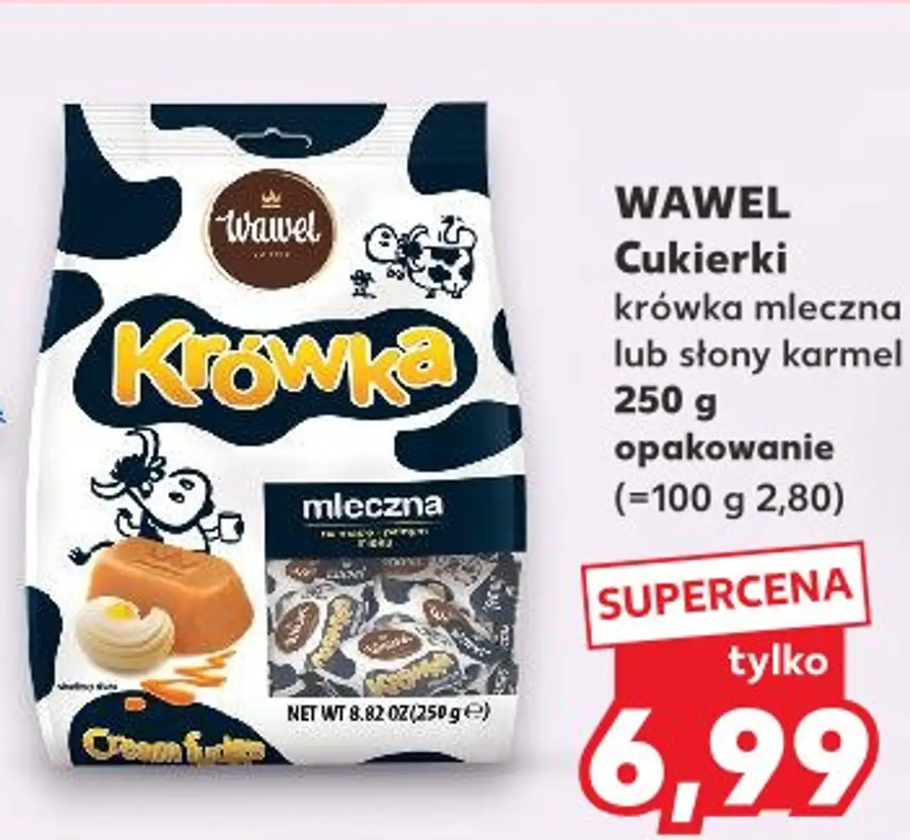 Cukierki krówka mleczna lub słony karmel 250 g opakowanie Wawel