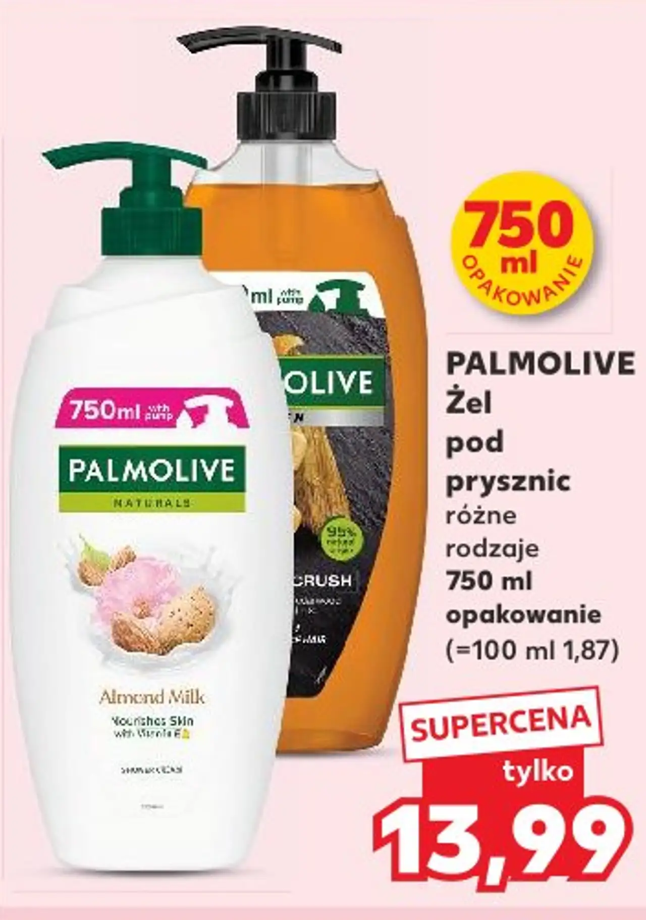 PALMOLIVE Żel pod prysznic różne rodzaje 750 ml opakowanie (=100 ml 1,87)