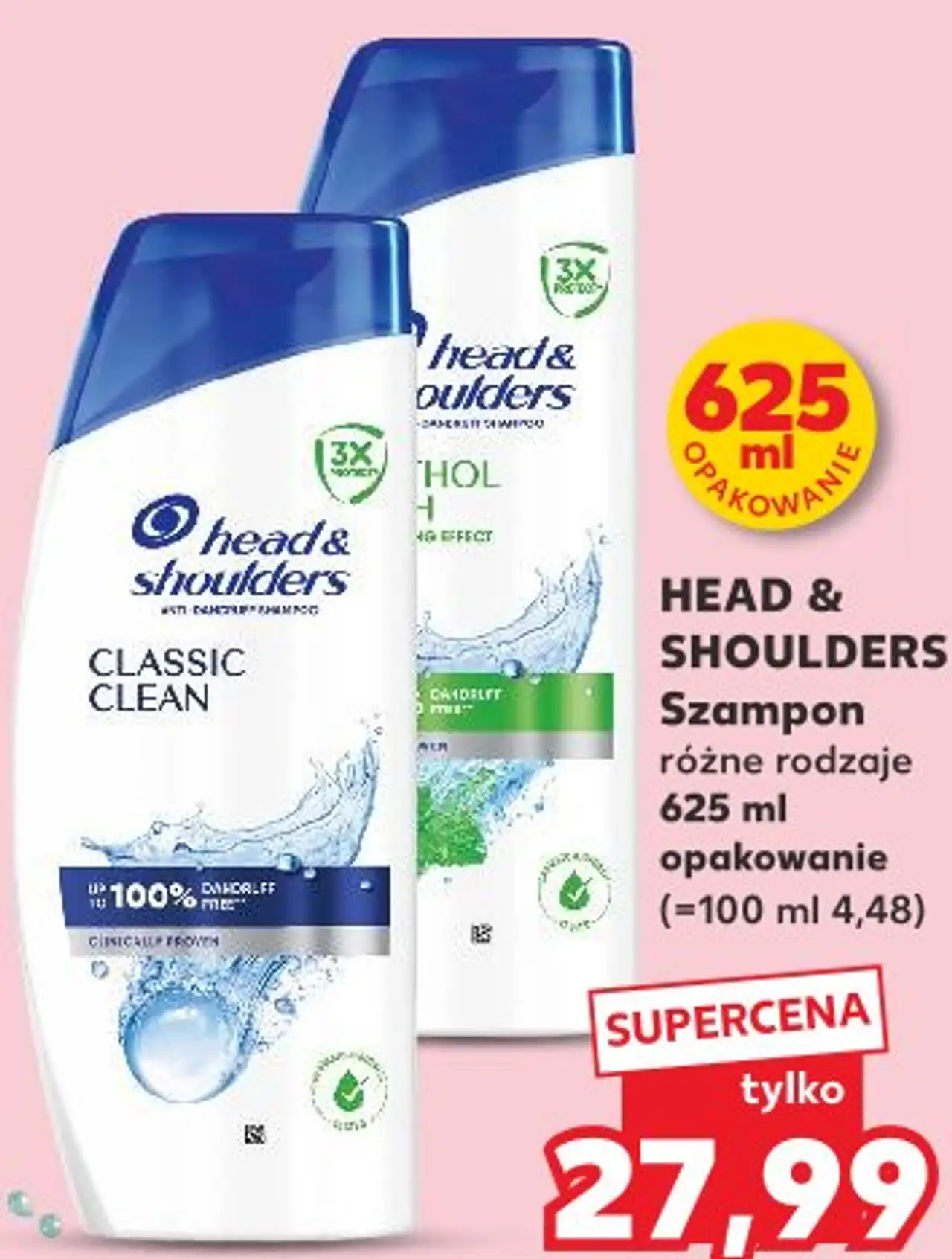 HEAD & SHOULDERS Szampon różne rodzaje 625 ml opakowanie (=100 ml 4,48)