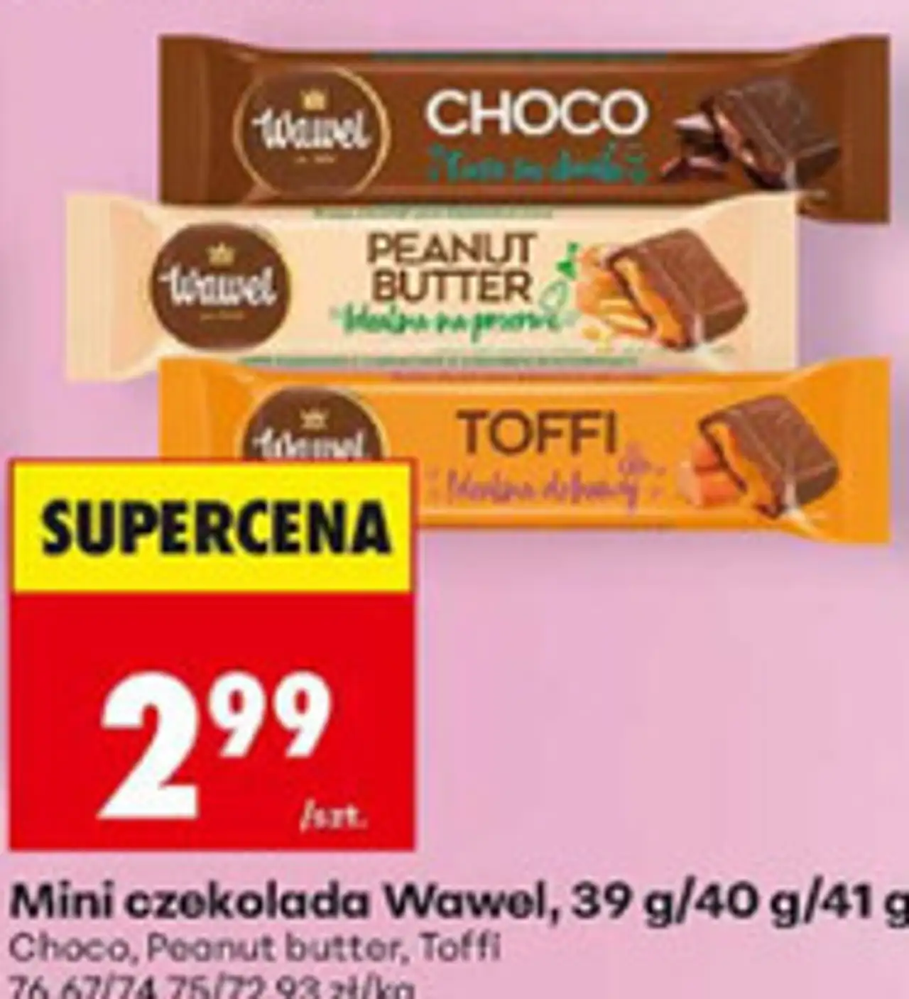 Mini czekolada Wawel, 39 g/40 g/41 g: Choco, Peanut butter, Toffi