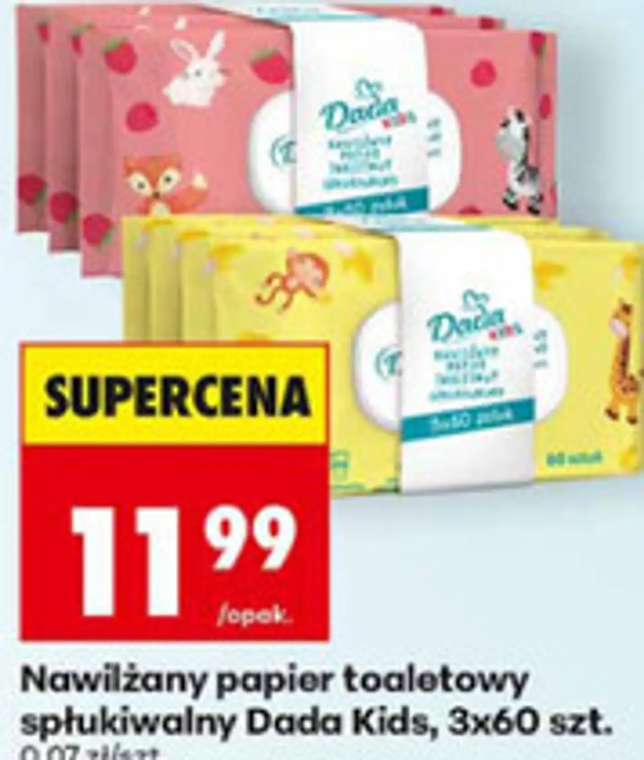 Nawilżany papier toaletowy spłukiwalny Dada Kids, 3x60 szt.