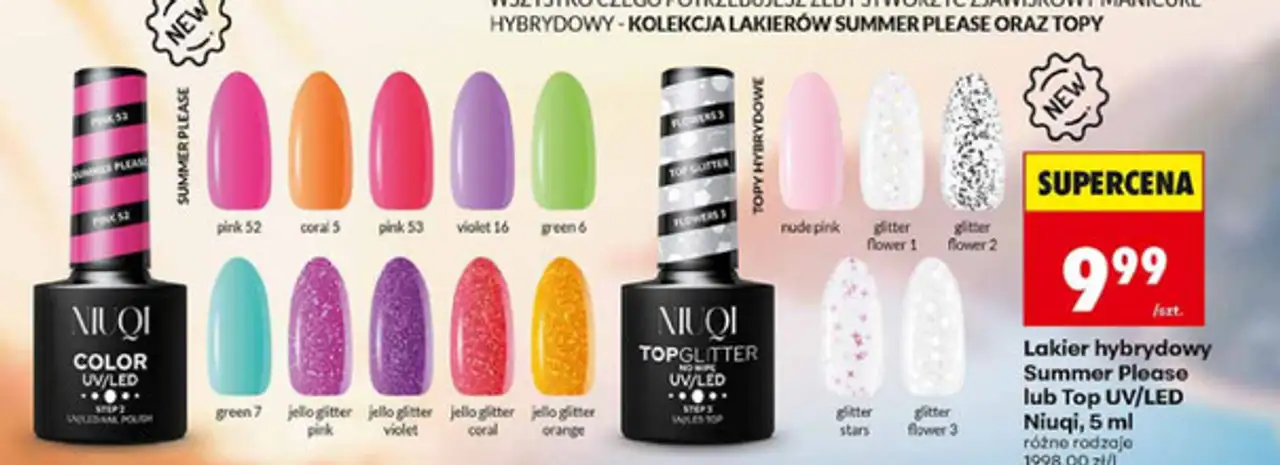 Lakier hybrydowy Summer Please lub Top UV/LED Niuqi, 5 ml