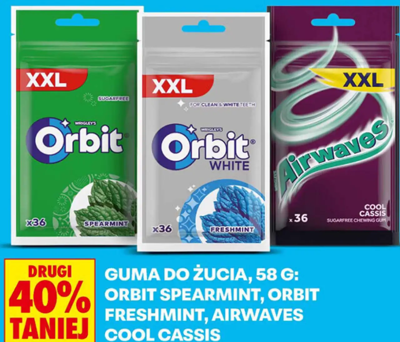 Guma do żucia Orbit Spearmint, Orbit Freshmint, Airwaves Cool Cassis