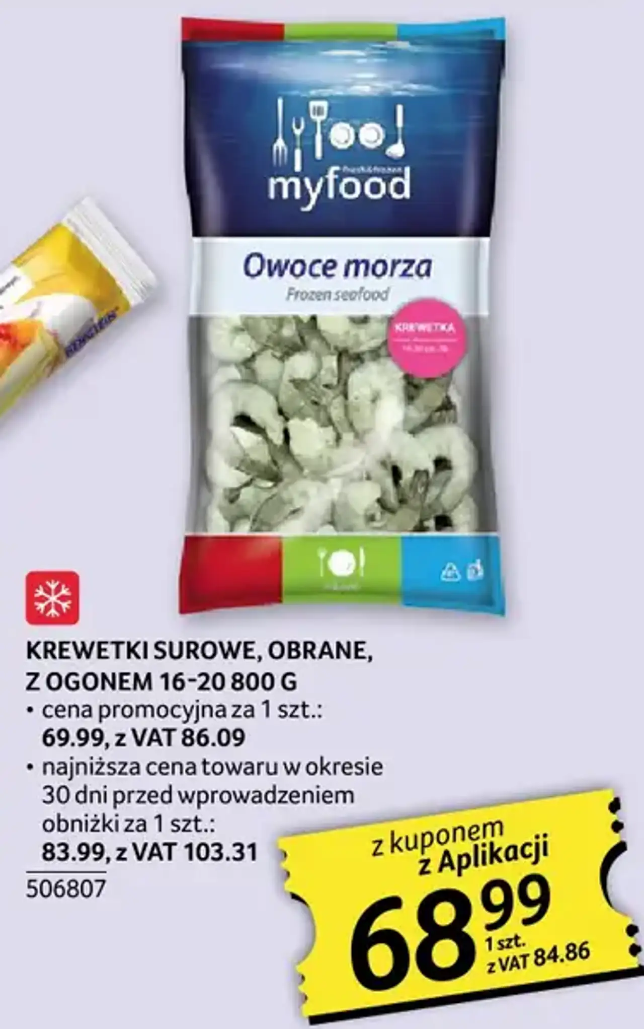 myfood Krewetki surowe, obrane, z ogonem 16-20