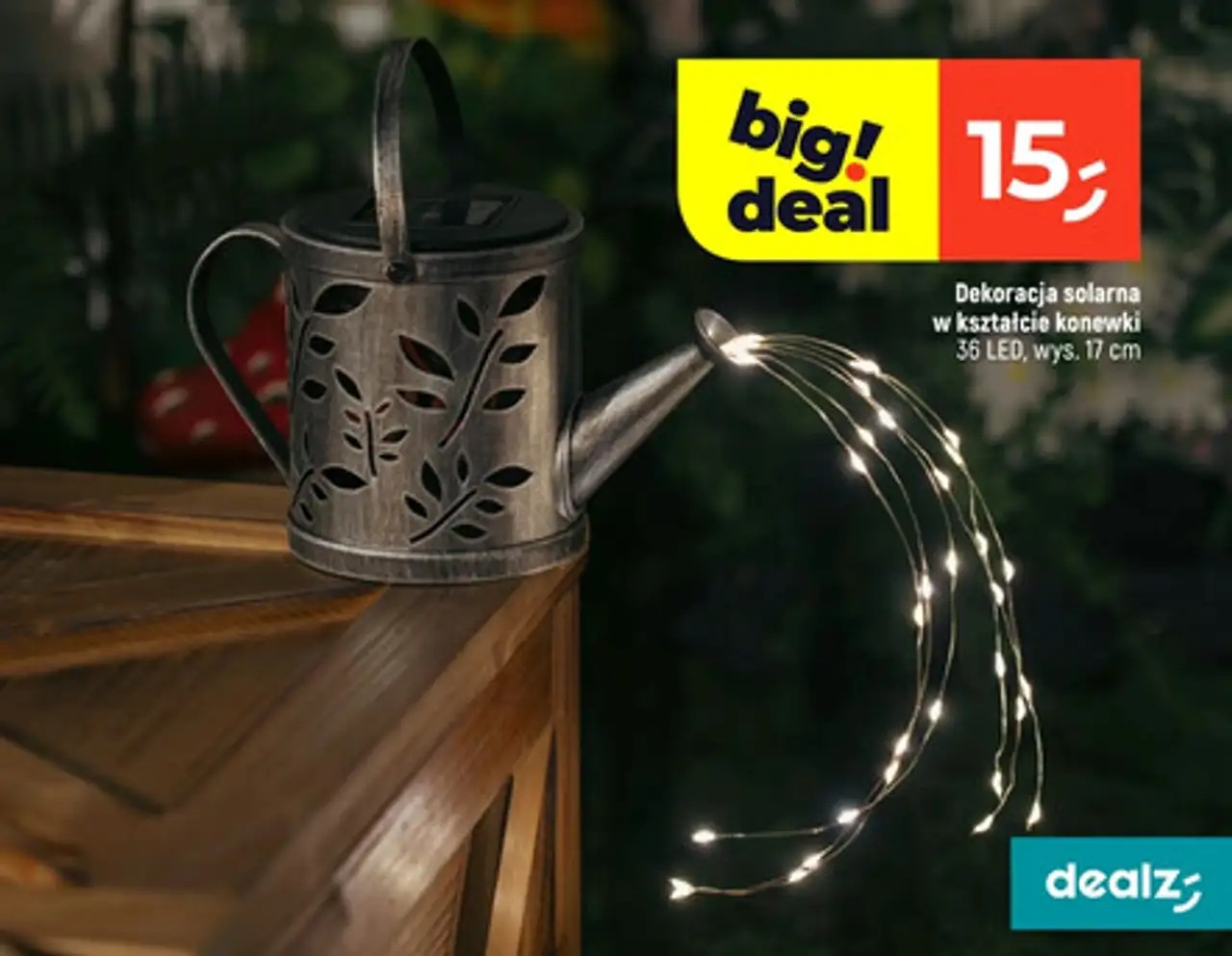 Dekoracja solarna w kształcie konewki 36 LED, wys. 17 cm