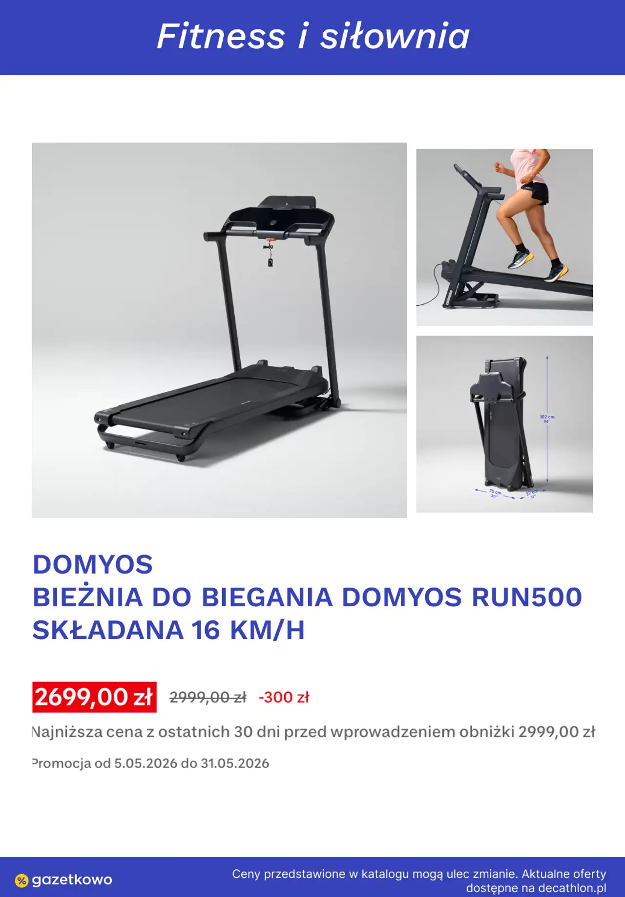 DOMYOS BIEŻNIA DO BIEGANIA DOMYOS RUN500 SKŁADANA 16 KM/H
