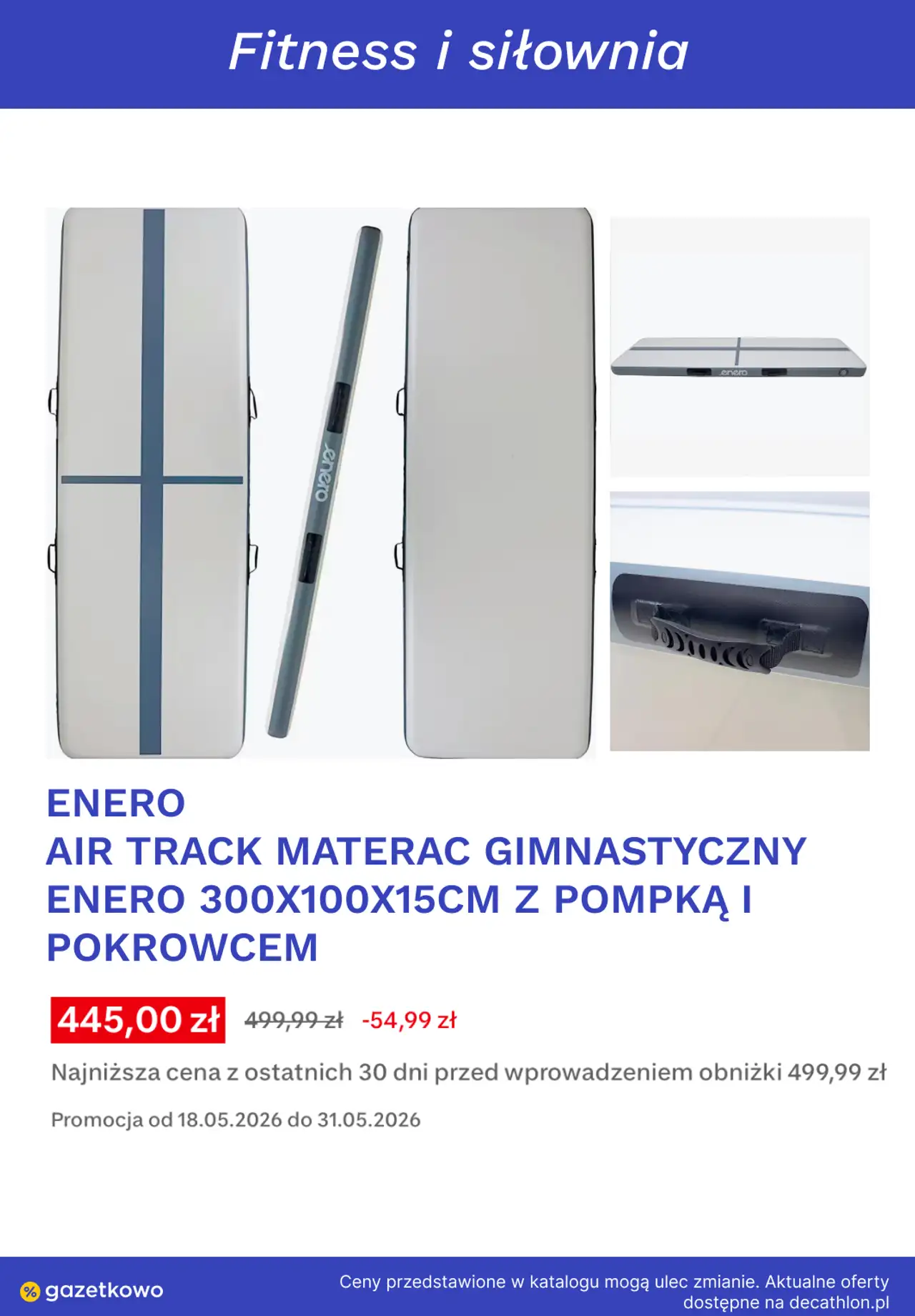 ENERO AIR TRACK MATERAC GIMNASTYCZNY ENERO 300X100X15CM Z POMPKĄ I POKROWCEM