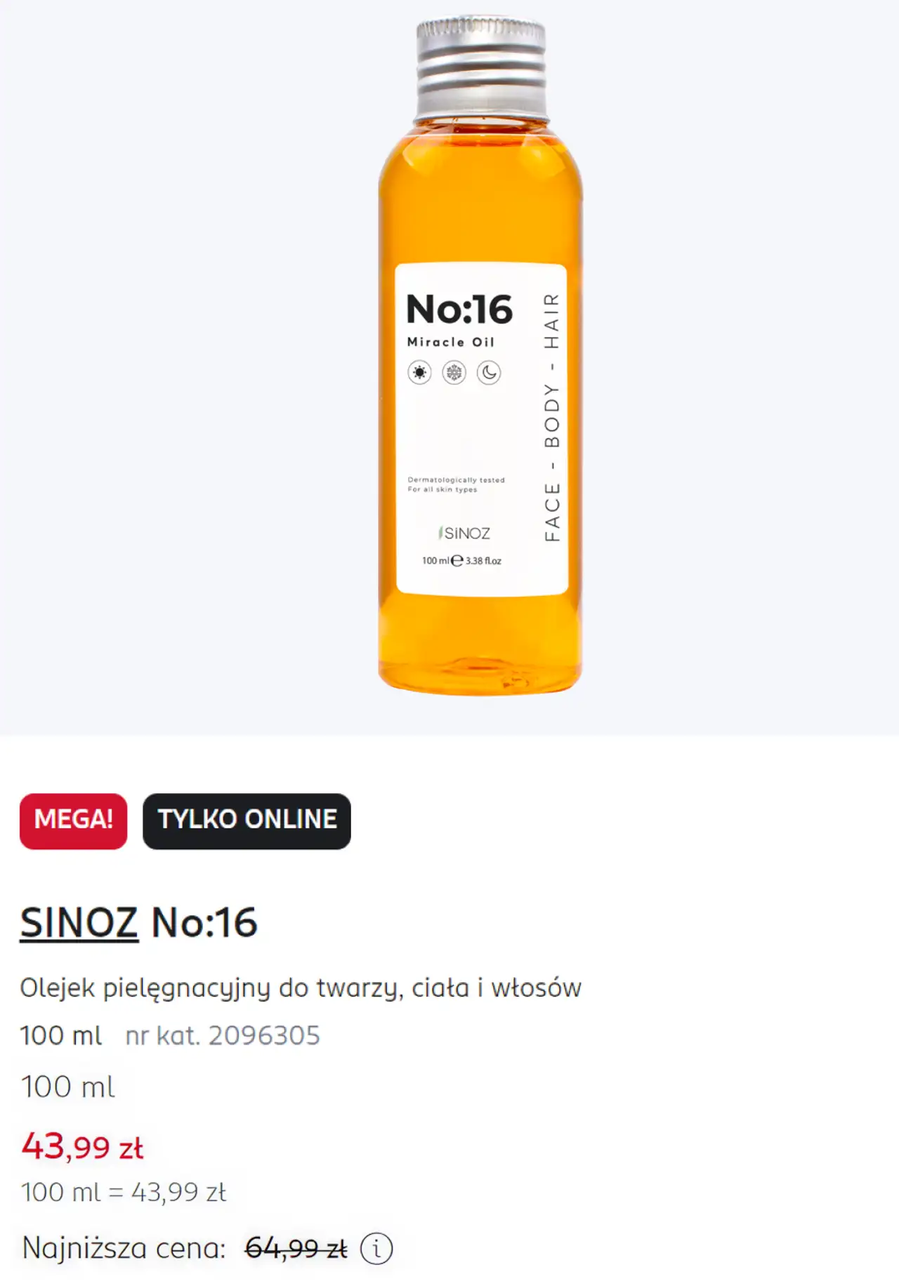SINOZ No:16 Olejek pielęgnacyjny do twarzy, ciała i włosów