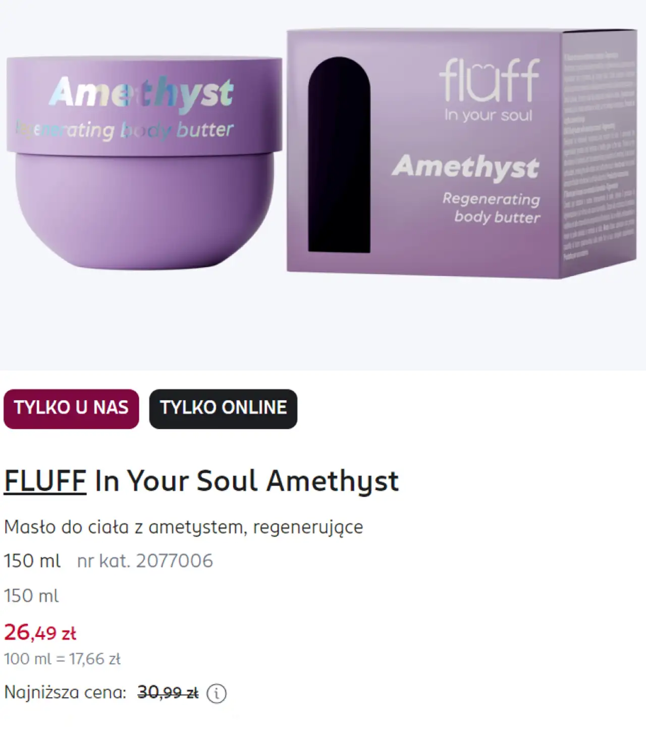 FLUFF In Your Soul Amethyst Masło do ciała z ametystem, regenerujące
