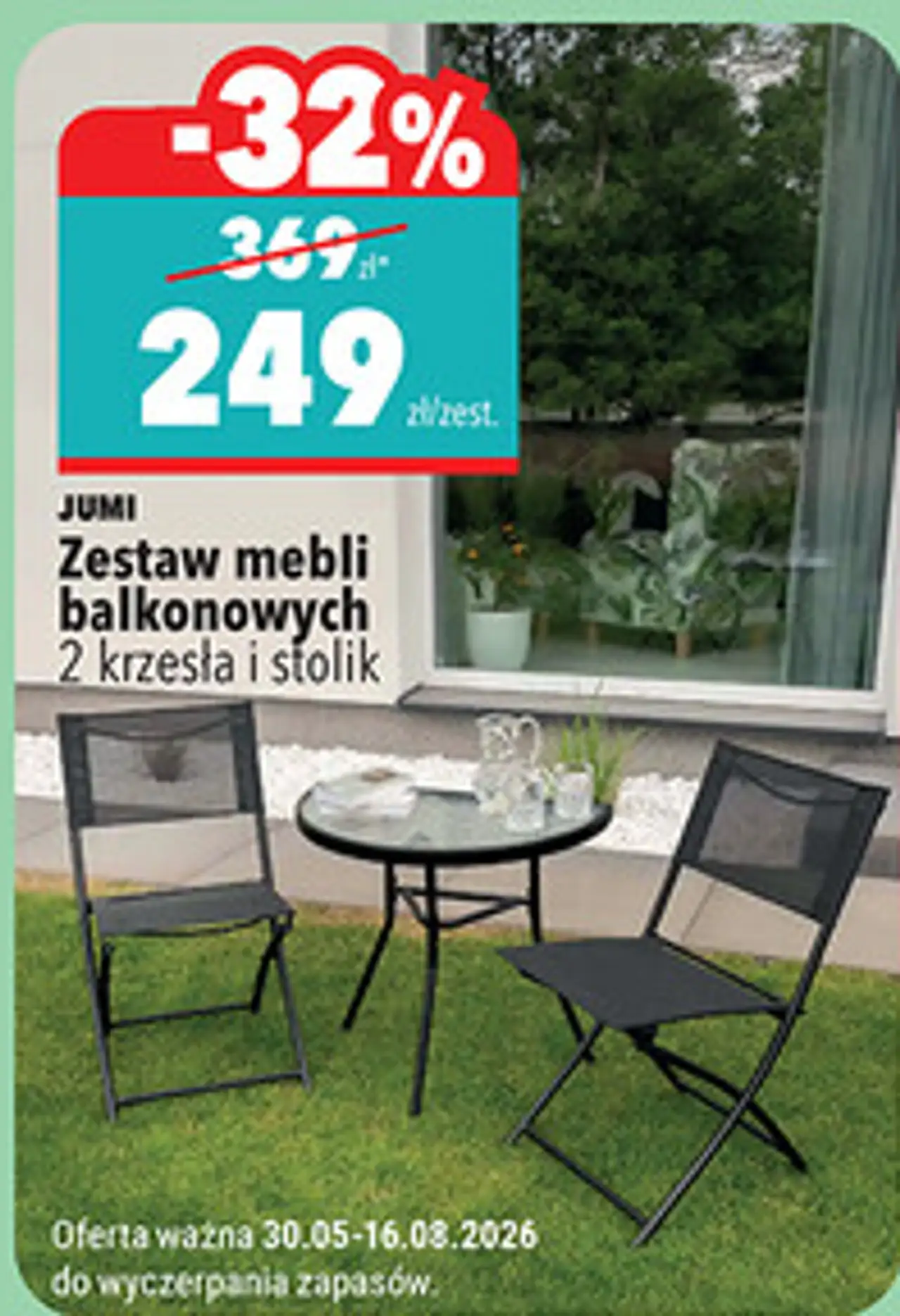 Jumi Zestaw mebli balkonowych 2 krzesła i stolik