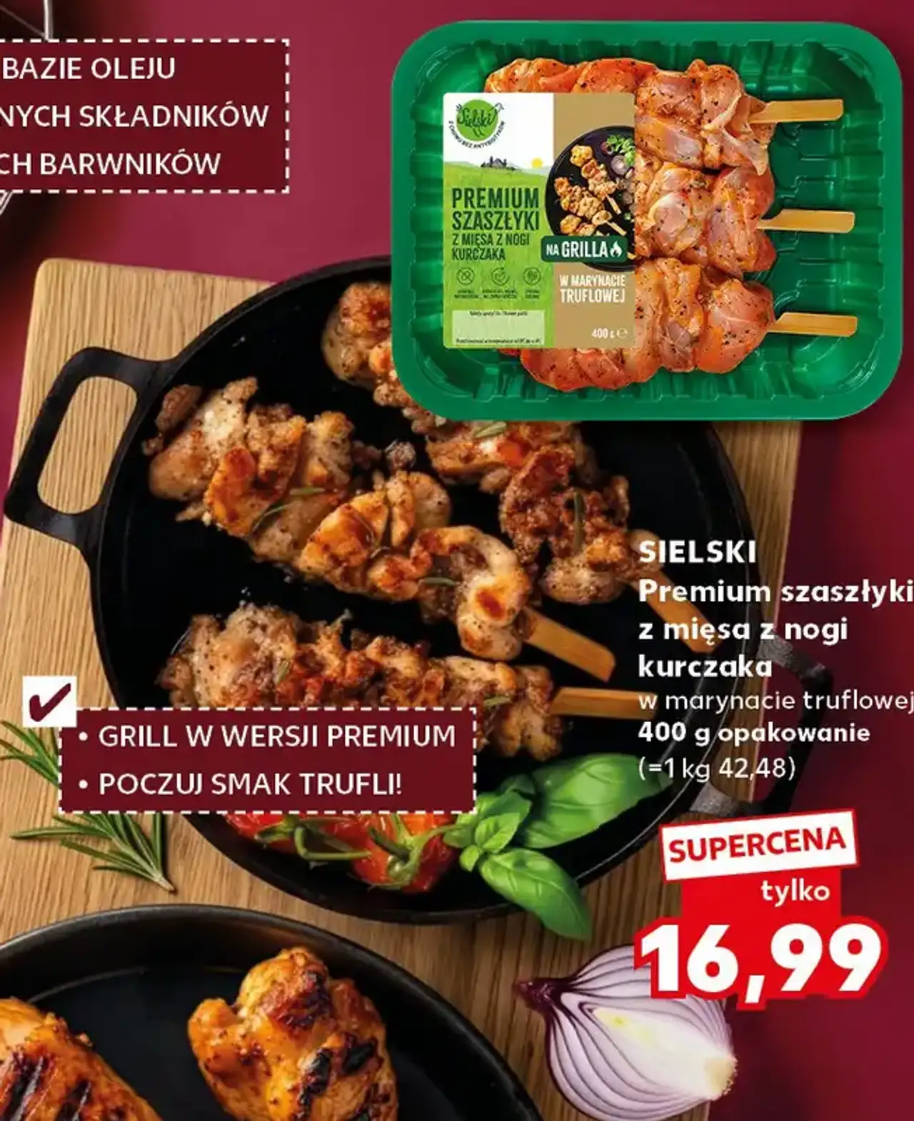 Sielski Premium szaszłyki z mięsa z nogi kurczaka w marynacie truflowej