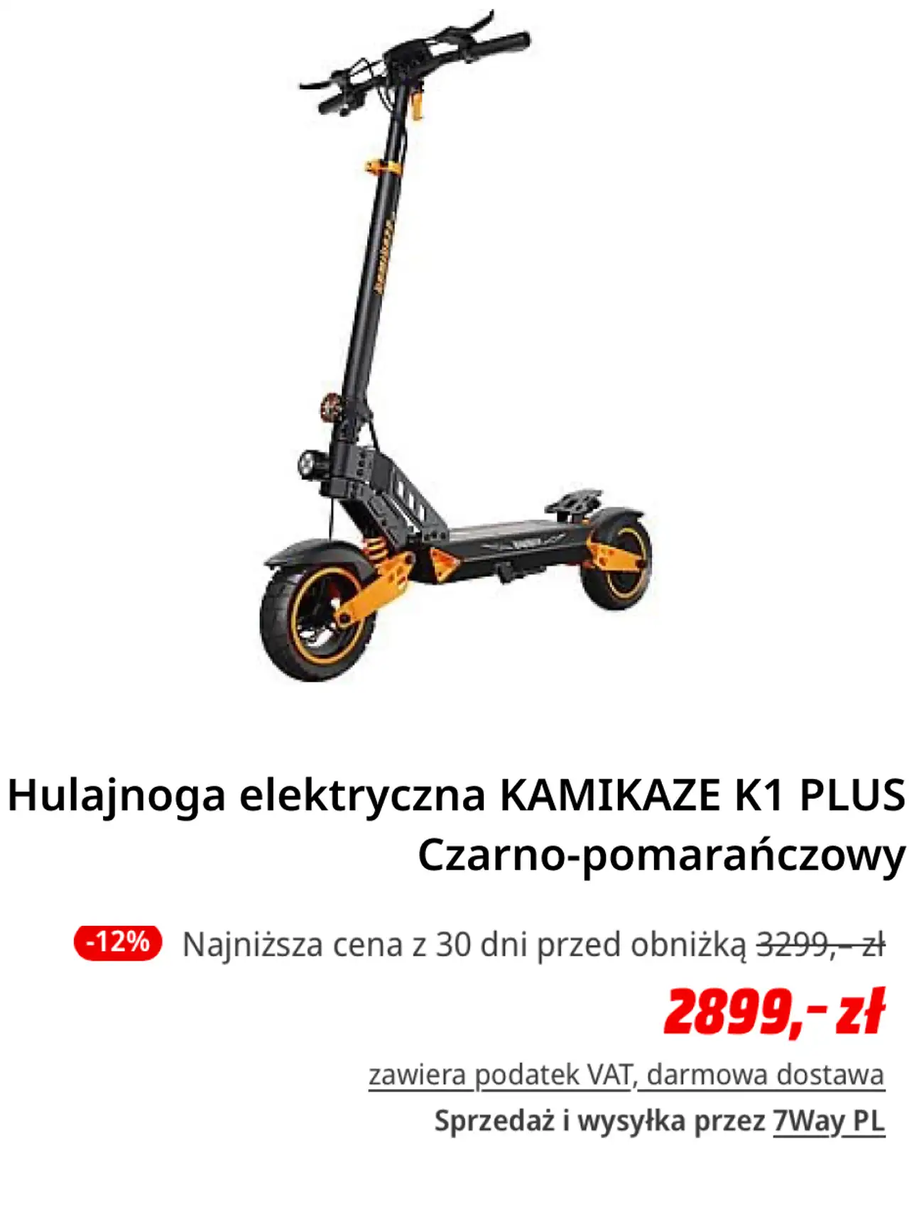 Hulajnoga elektryczna KAMIKAZE K1 PLUS Czarno-pomarańczowy