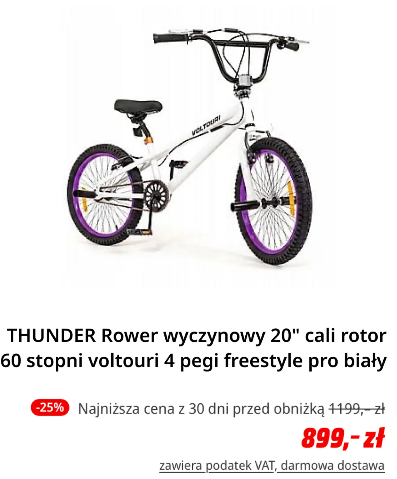 THUNDER Rower wyczynowy 20" cali rotor 360 stopni voltouri 4 pegi freestyle pro biały