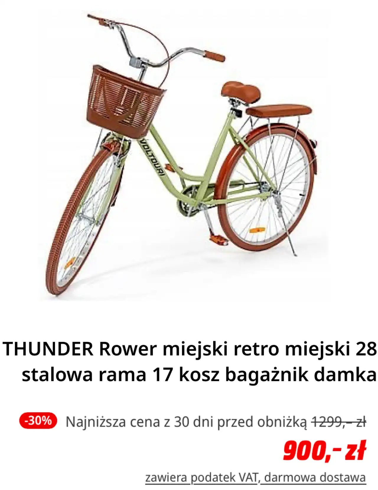 THUNDER Rower miejski retro miejski 28 stalowa rama 17 kosz bagażnik damka